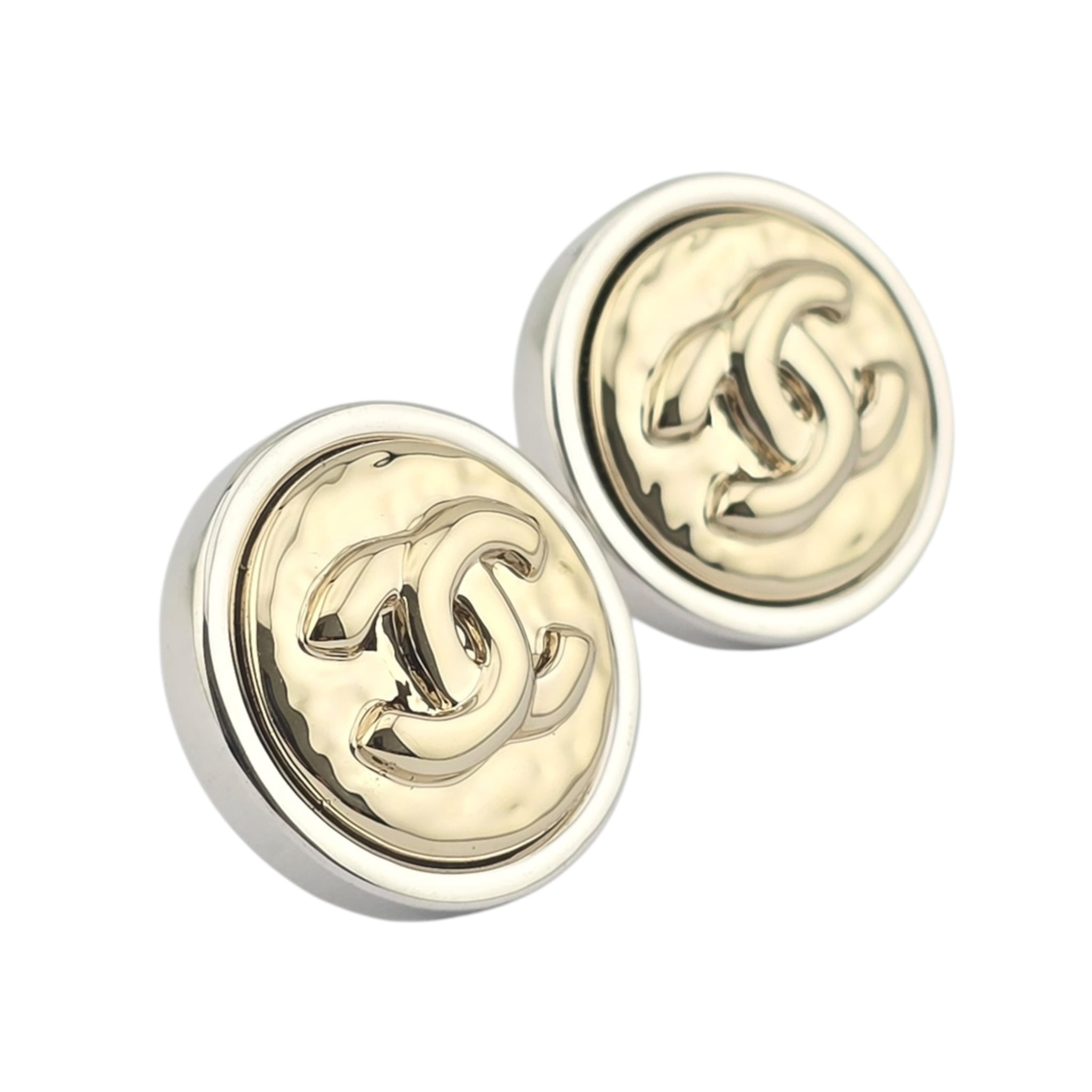 Chanel CC Stud Silver Gold Round Earrings 2025 CHANEL