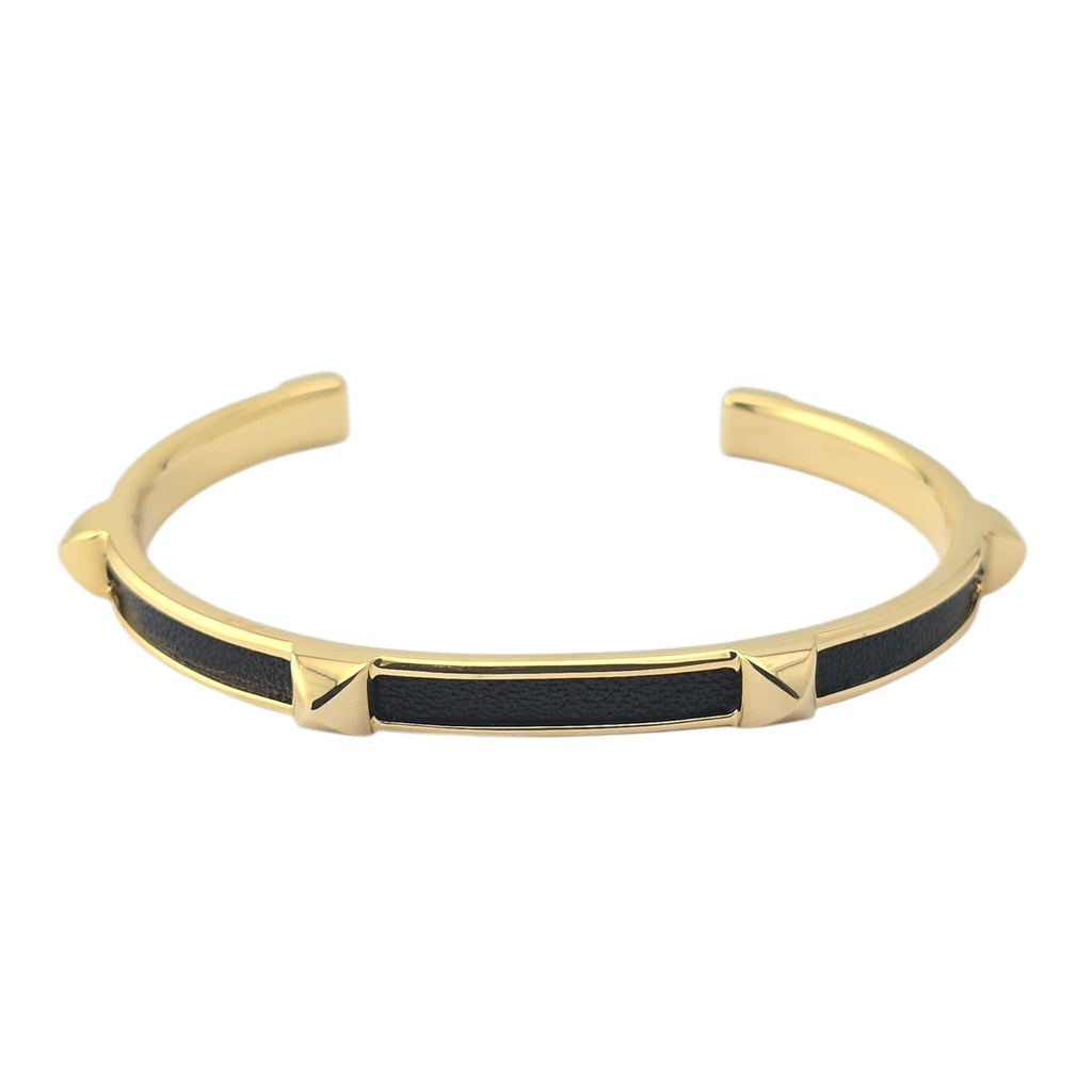 Hermes Athena Black Gold Leather Bracelet HERMES