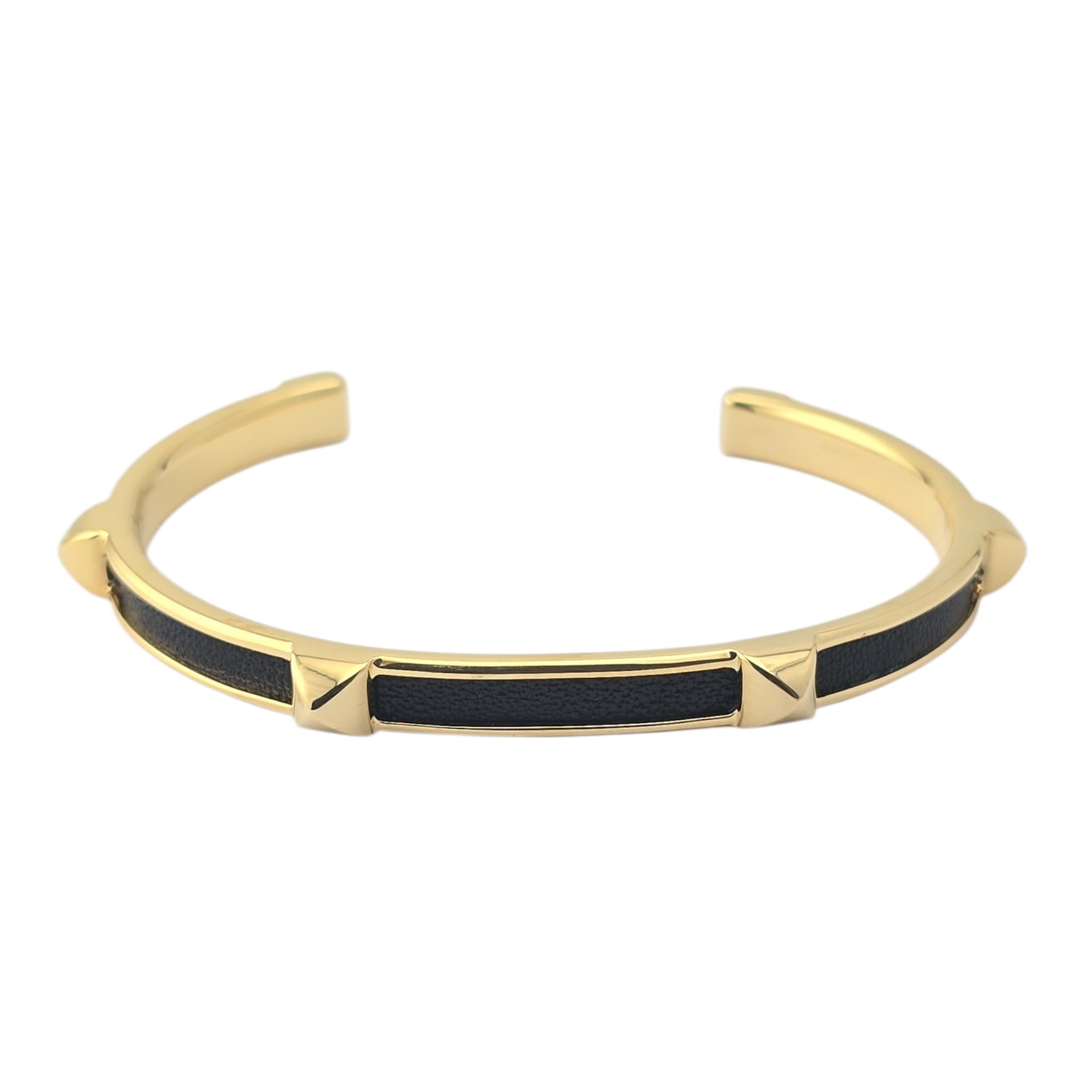 Hermes Athena Black Gold Leather Bracelet HERMES