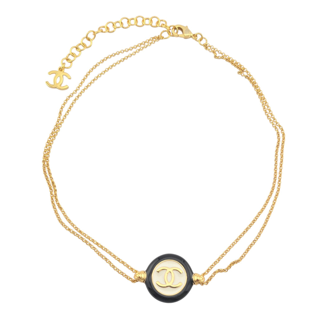 Chanel CC Round Enamel Pendant Choker Necklace 2024 CHANEL