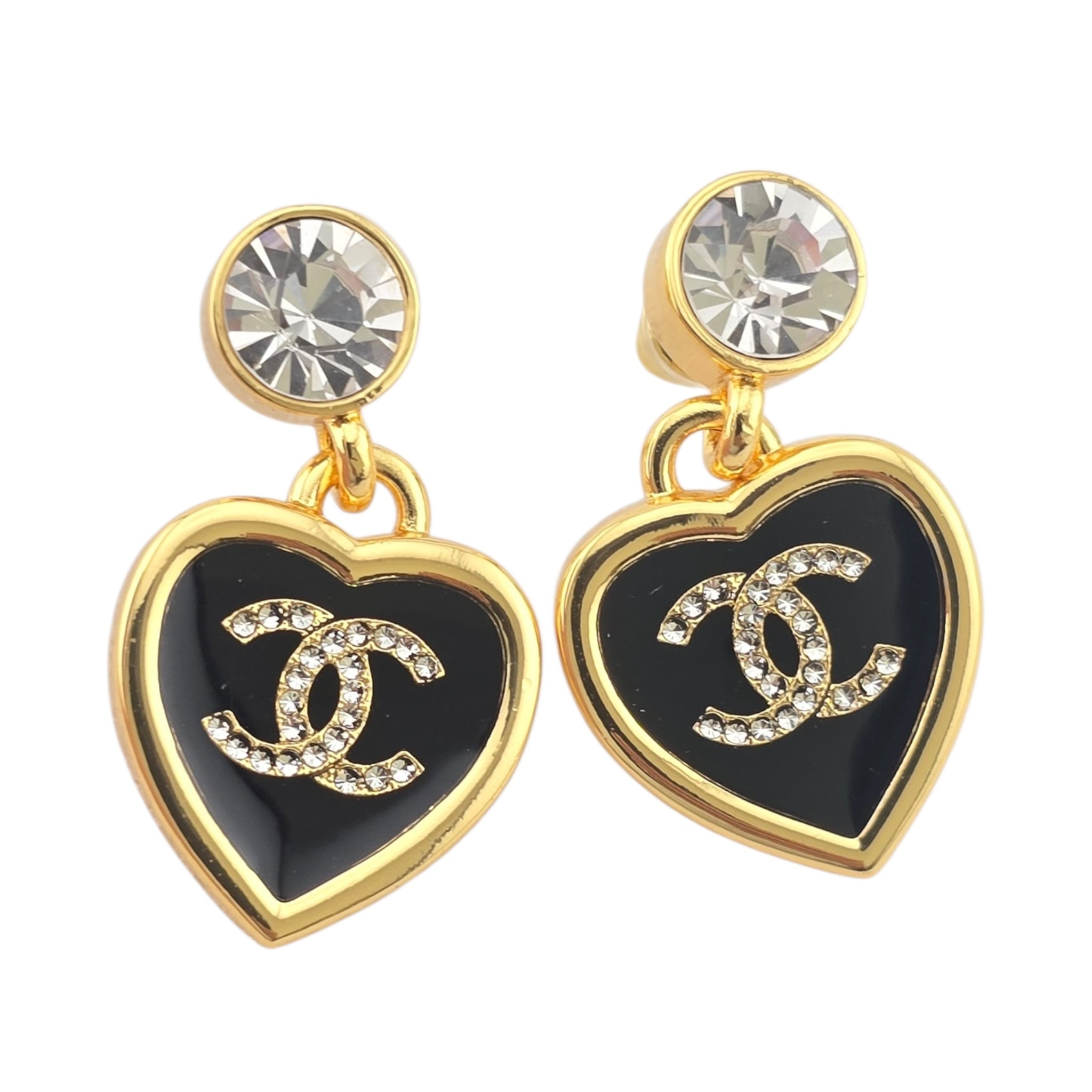 Chanel CC Gold Black Heart Drop Earrings 2025 CHANEL