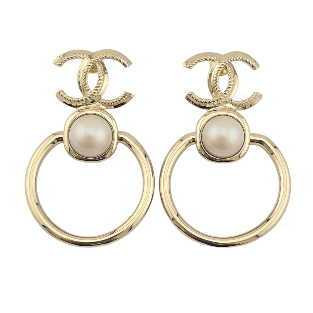 Chanel CC Gold Faux Pearl Earrings 2022 CHANEL