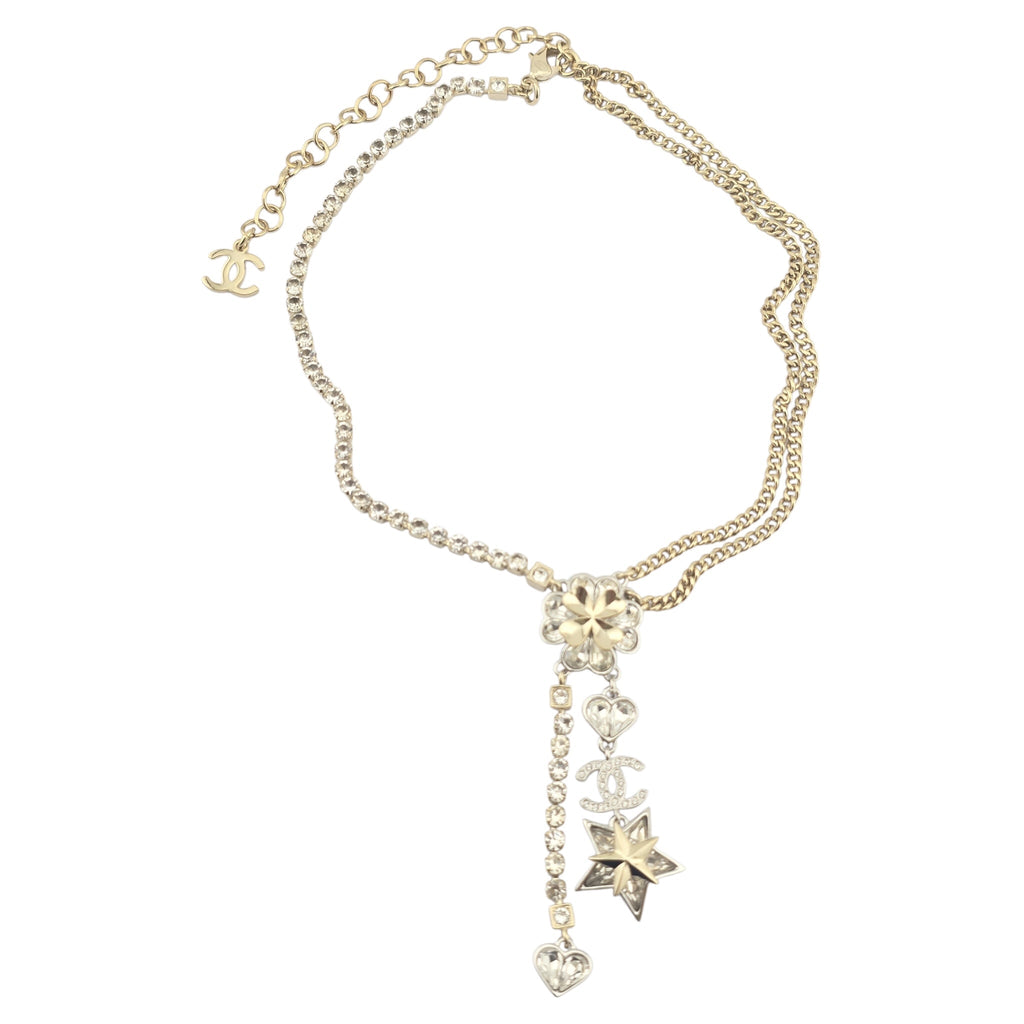 Chanel Crystal Star Heart CC Pendant Necklace Gold 2023 CHANEL