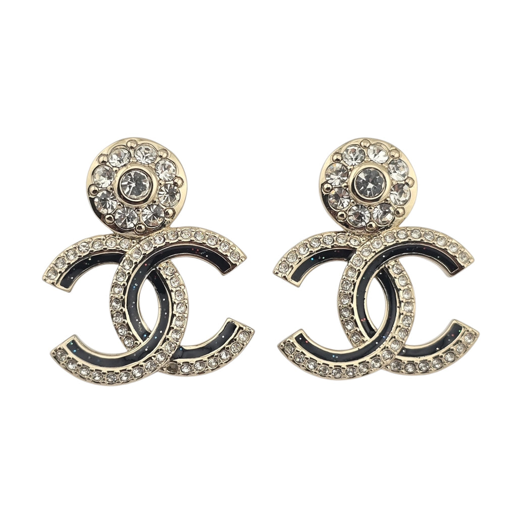 Chanel CC Black Enamel Gold Earrings 2025 CHANEL