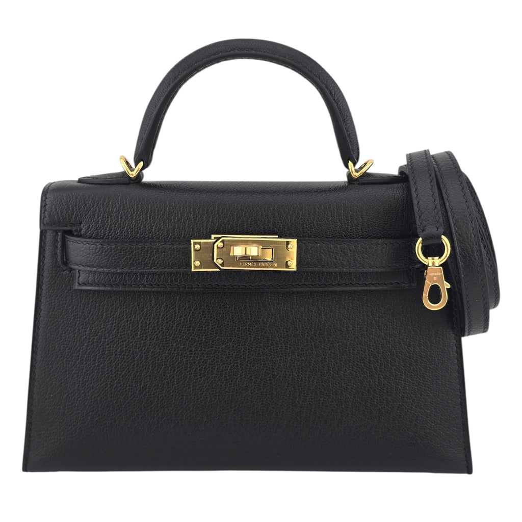 Hermes Mini Kelly II Chèvre Noir Gold Hardware HERMES