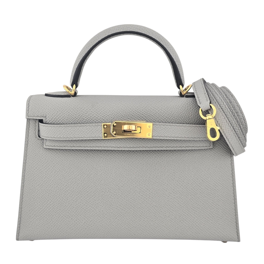 Hermes Mini Kelly II Epsom Bleu Glacier Gold Hardware HERMES