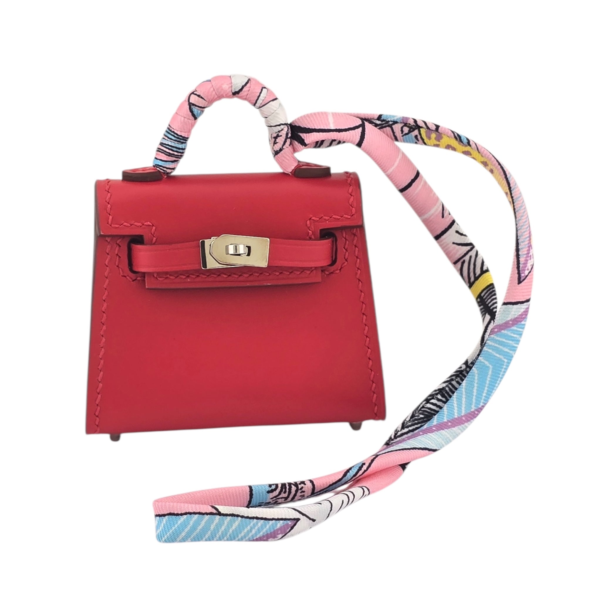 Hermes Tadelakt Mini Kelly Twilly Bag Charm Rouge HERMES