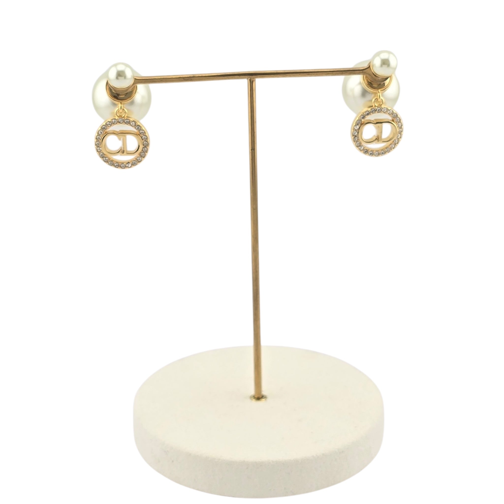 Christian Dior Tribales Gold Finish Pearl CD Earrings DIOR