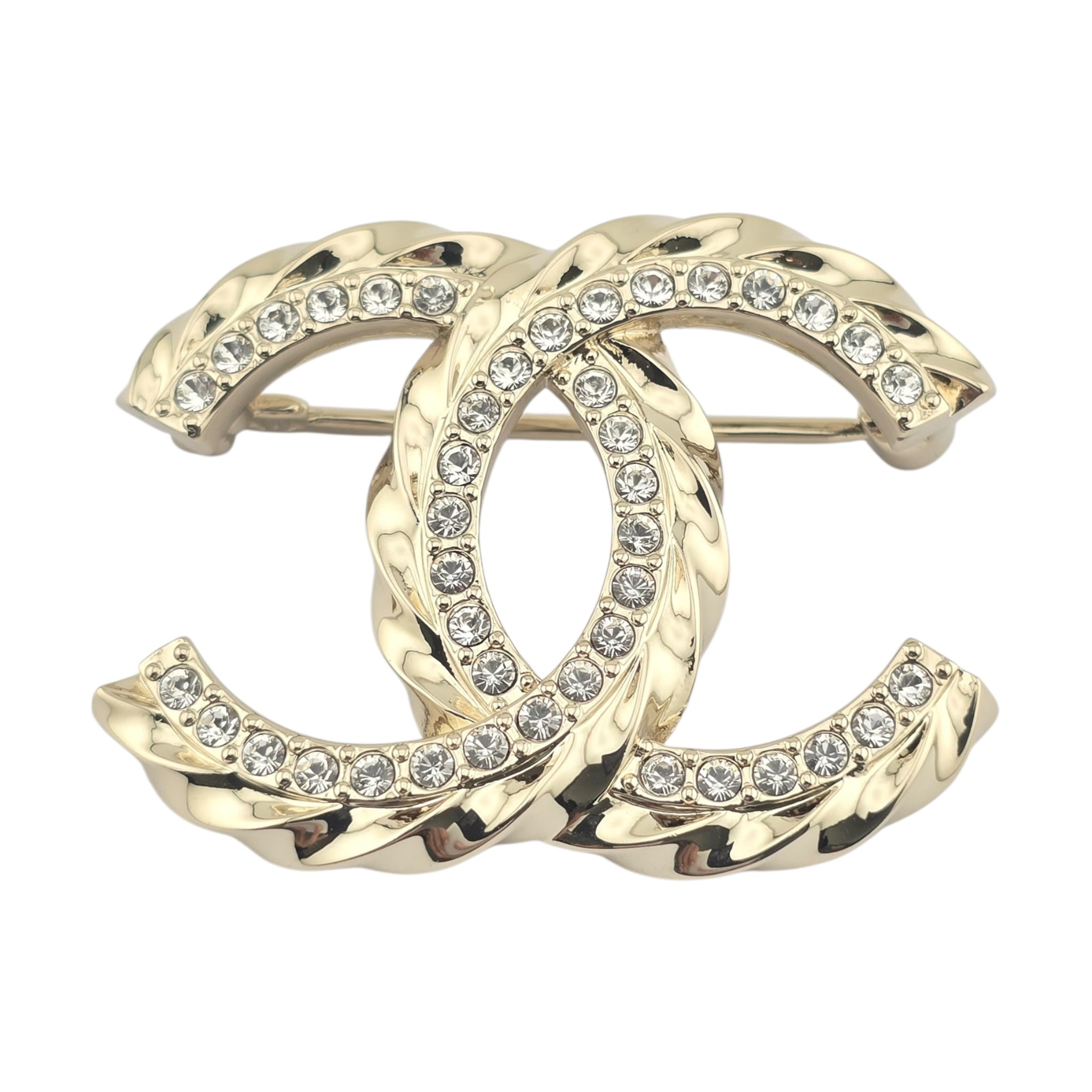 Chanel CC Gold Metal Crystal Brooch 2023 CHANEL