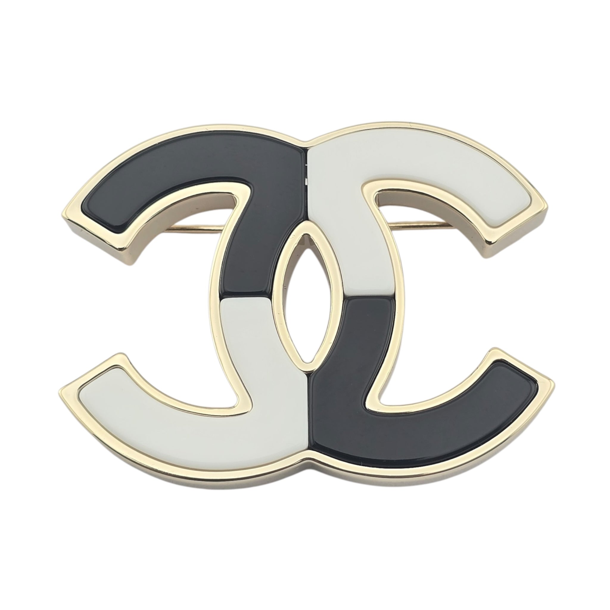 Chanel CC White Black Resin Gold Brooch 2023 CHANEL
