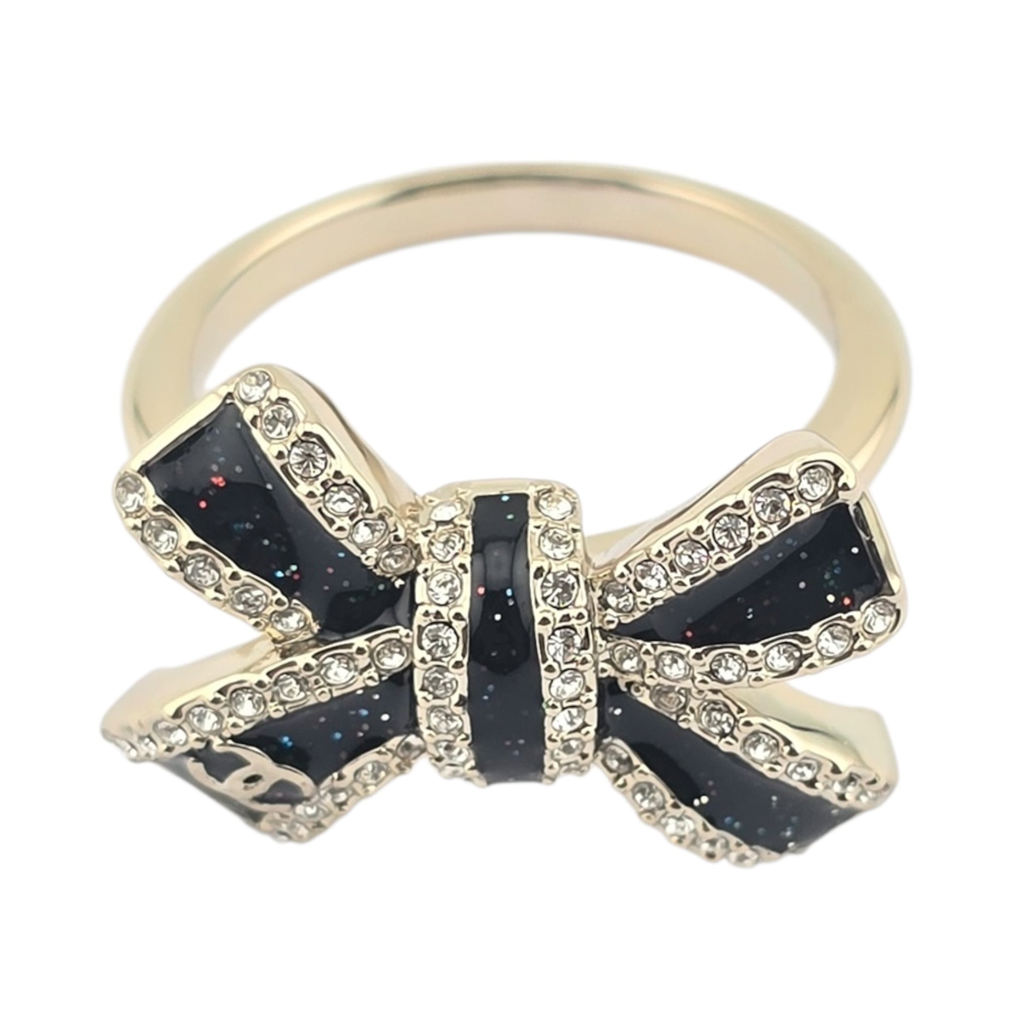Chanel CC Bow Gold Black Ring 2025 CHANEL
