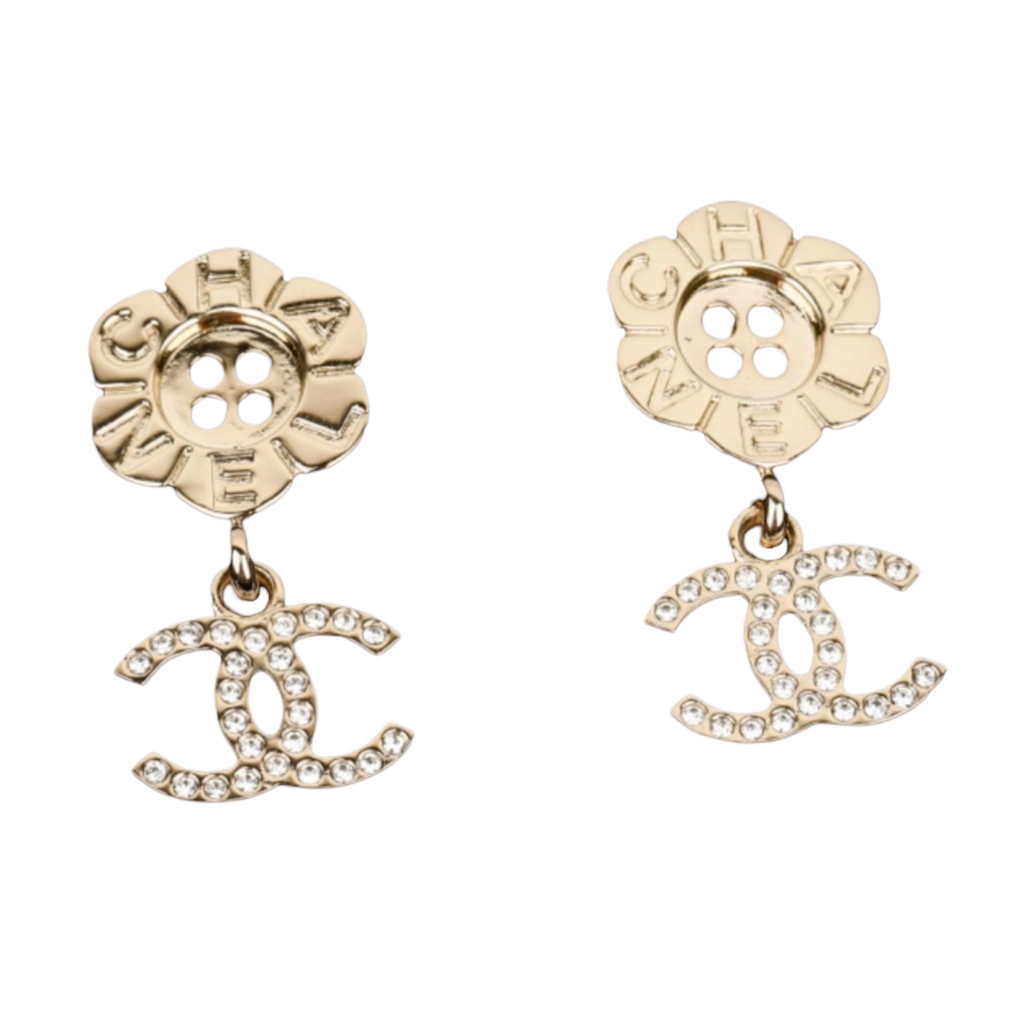 Chanel CC Camellia Drop Gold Earrings 2025 CHANEL