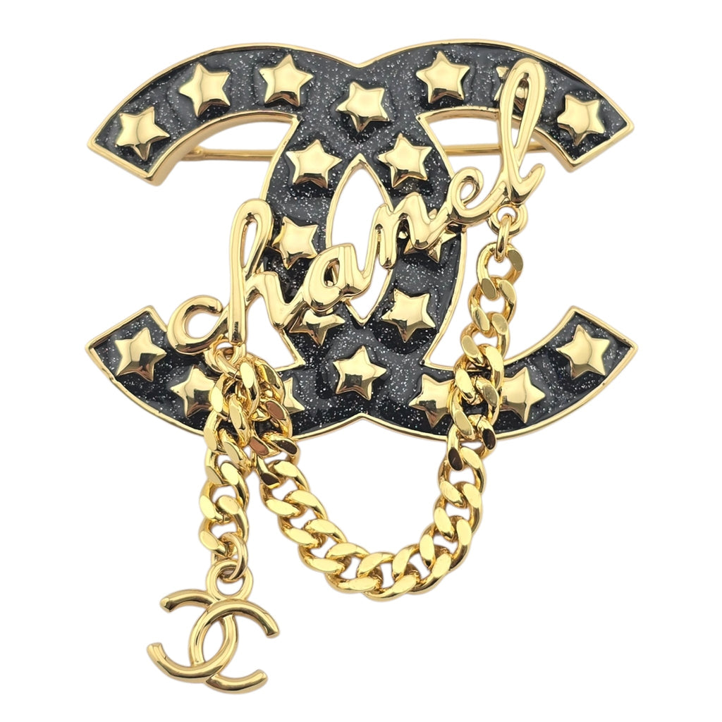 Chanel CC Metal Resin Star Logo Brooch Gold Black 2024 CHANEL