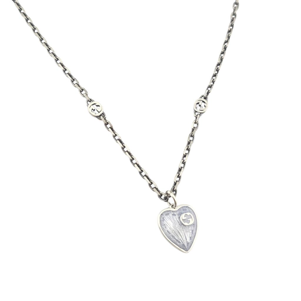GUCCI Heart Interlocking G Silver Necklace GUCCI