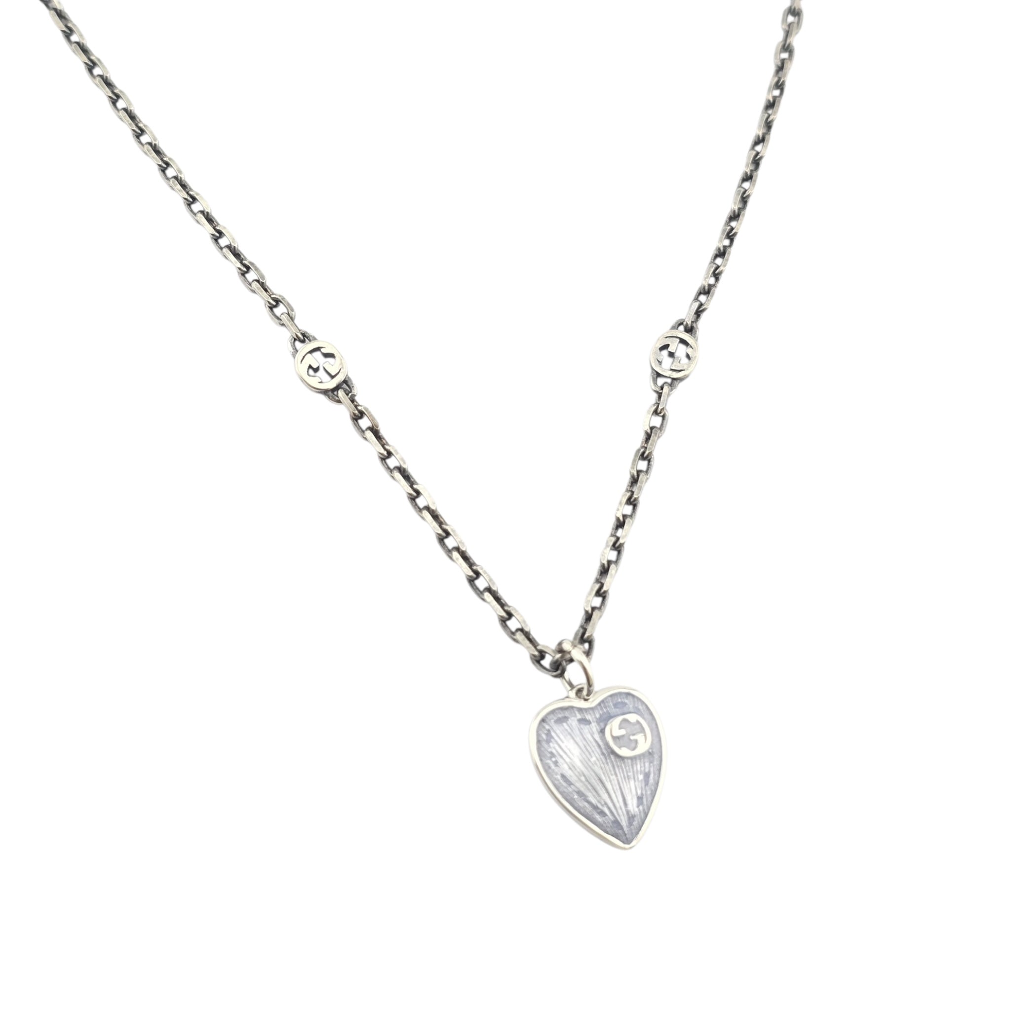 GUCCI Heart Interlocking G Silver Necklace GUCCI