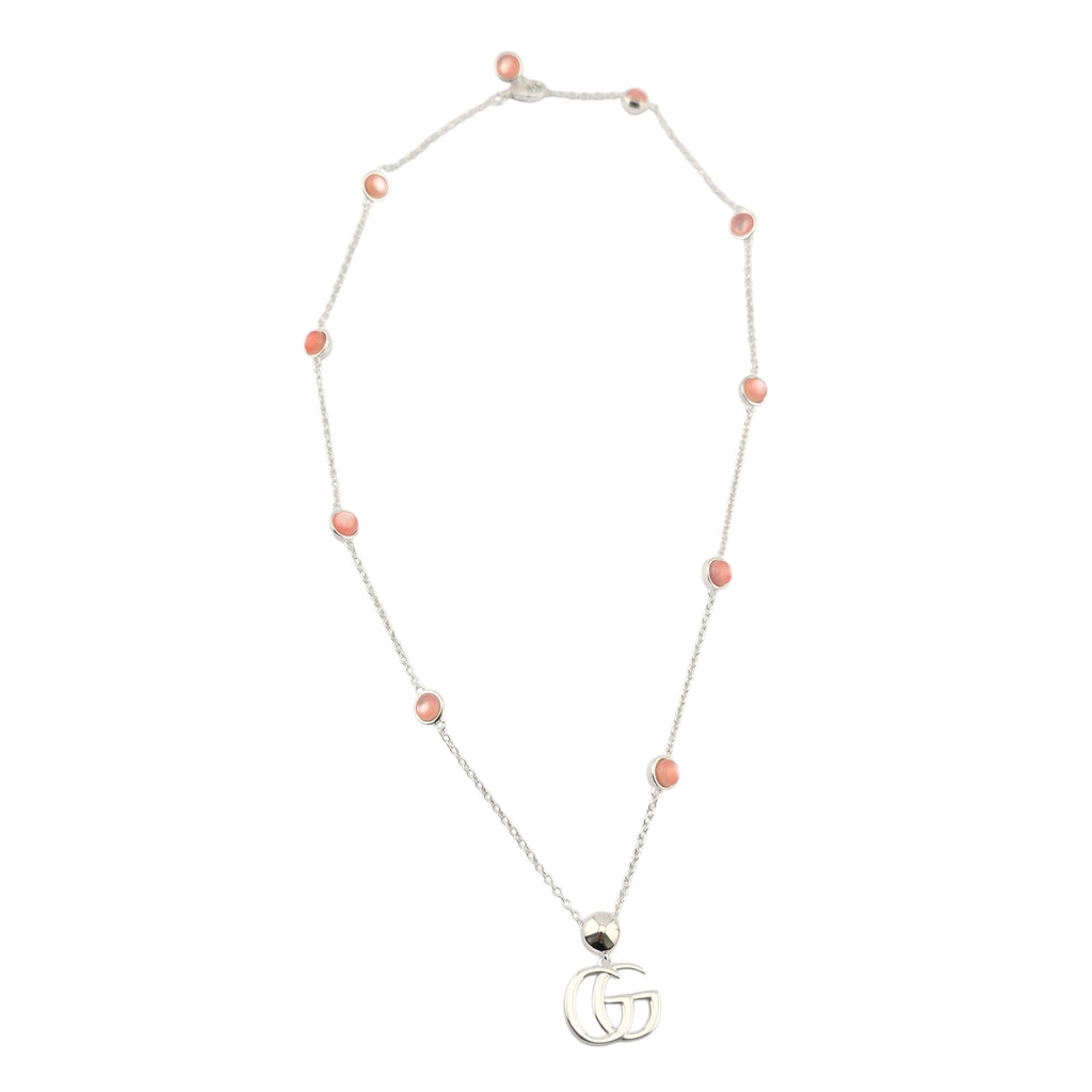 GUCCI GG Marmont Sterling Silver Pink Mother of Pearl Necklace GUCCI