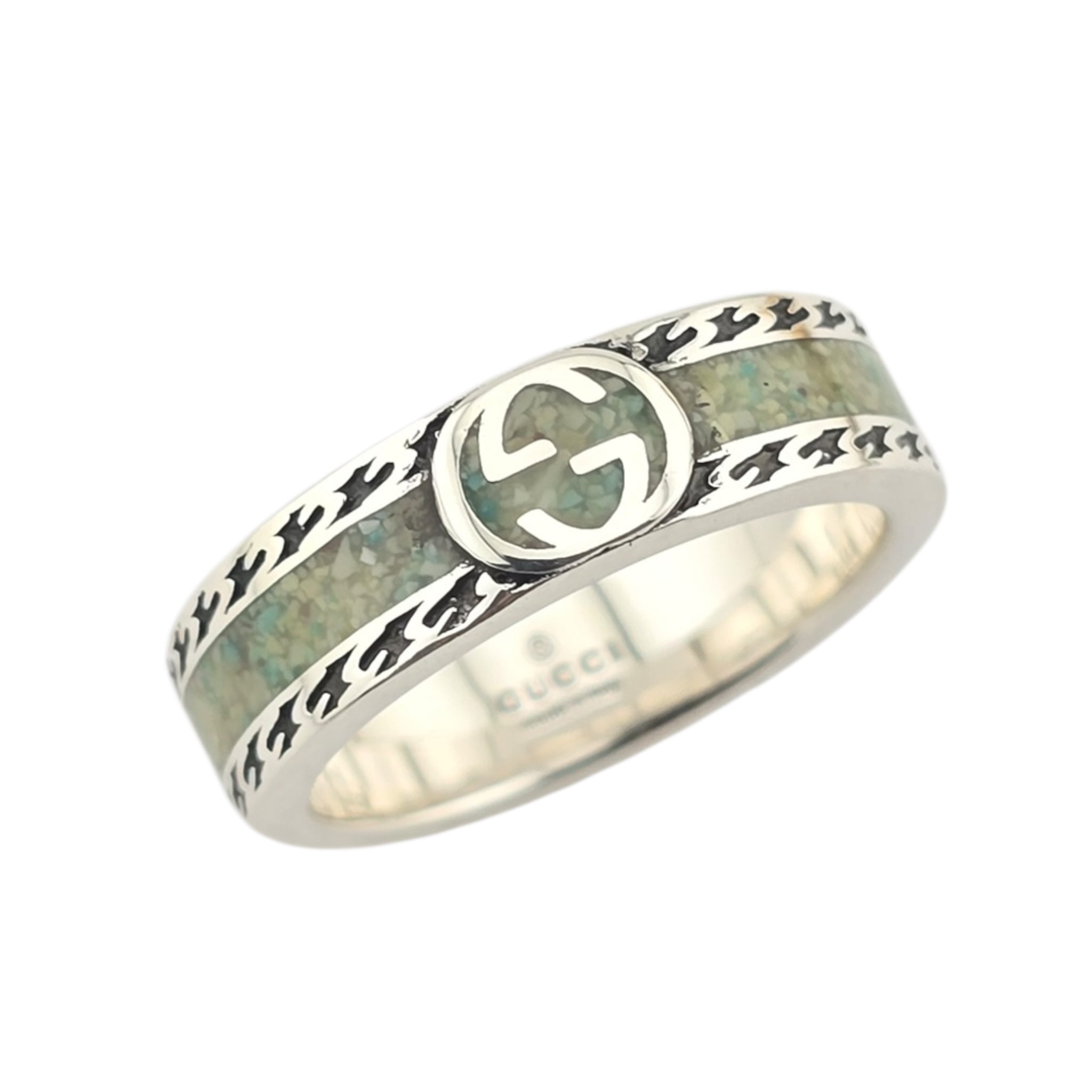 GUCCI Interlocking G Turquoise Enamel Sterling Silver Ring GUCCI