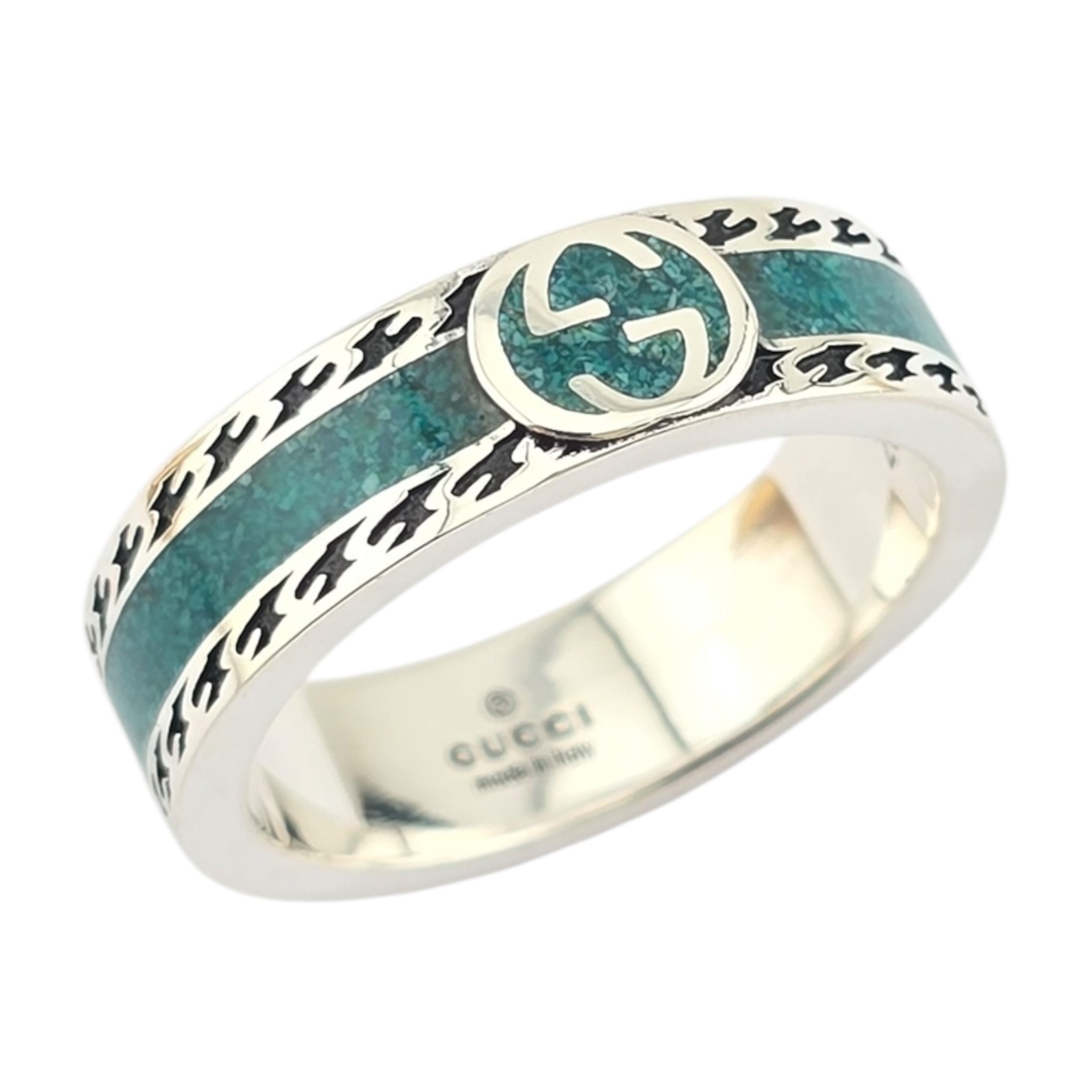 GUCCI Interlocking G Sterling Silver Turquoise Enamel Ring GUCCI