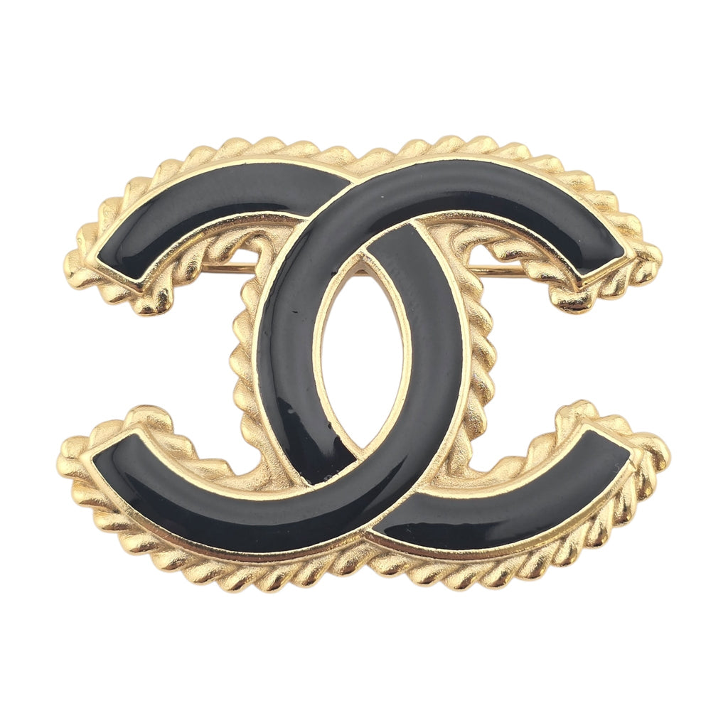 Chanel CC Black Enamel Gold Brooch 2024 CHANEL