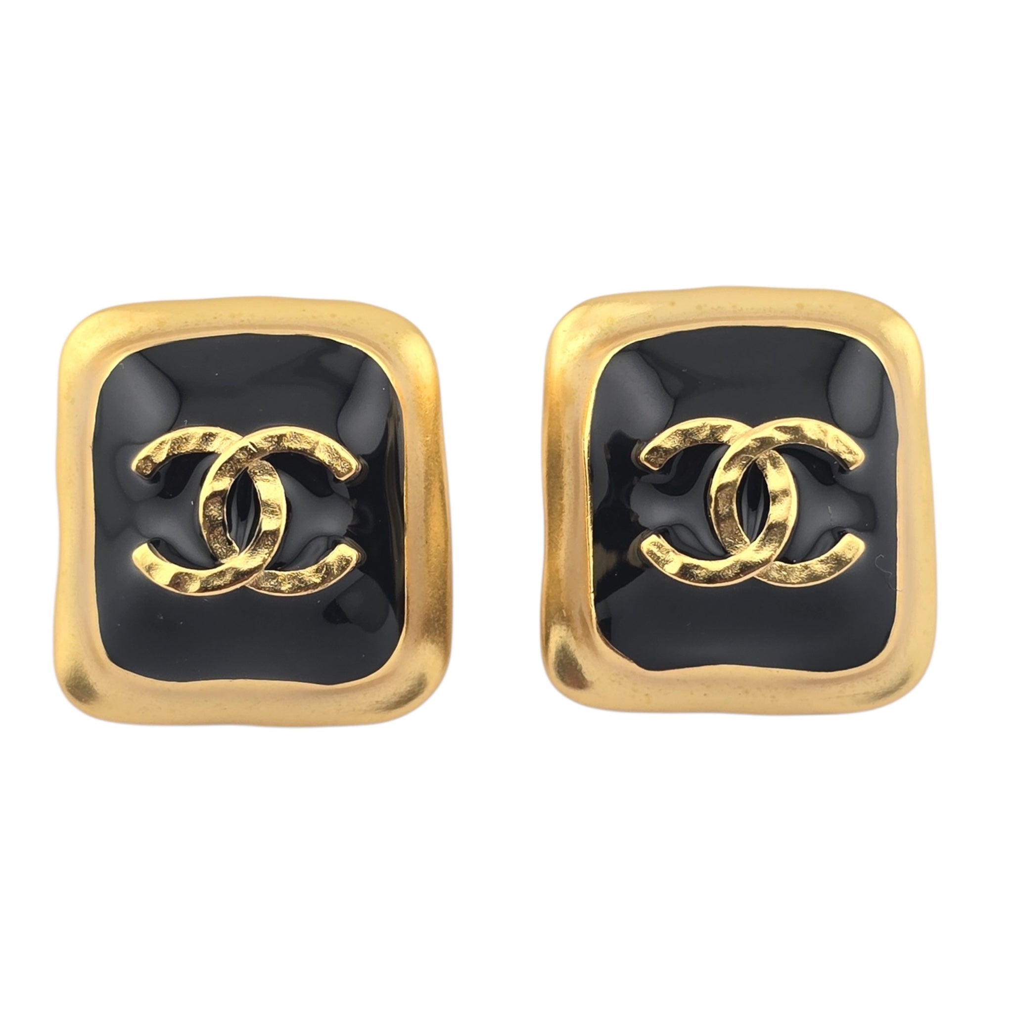 Chanel CC Resin  Gold Black Square Earrings 2023 CHANEL