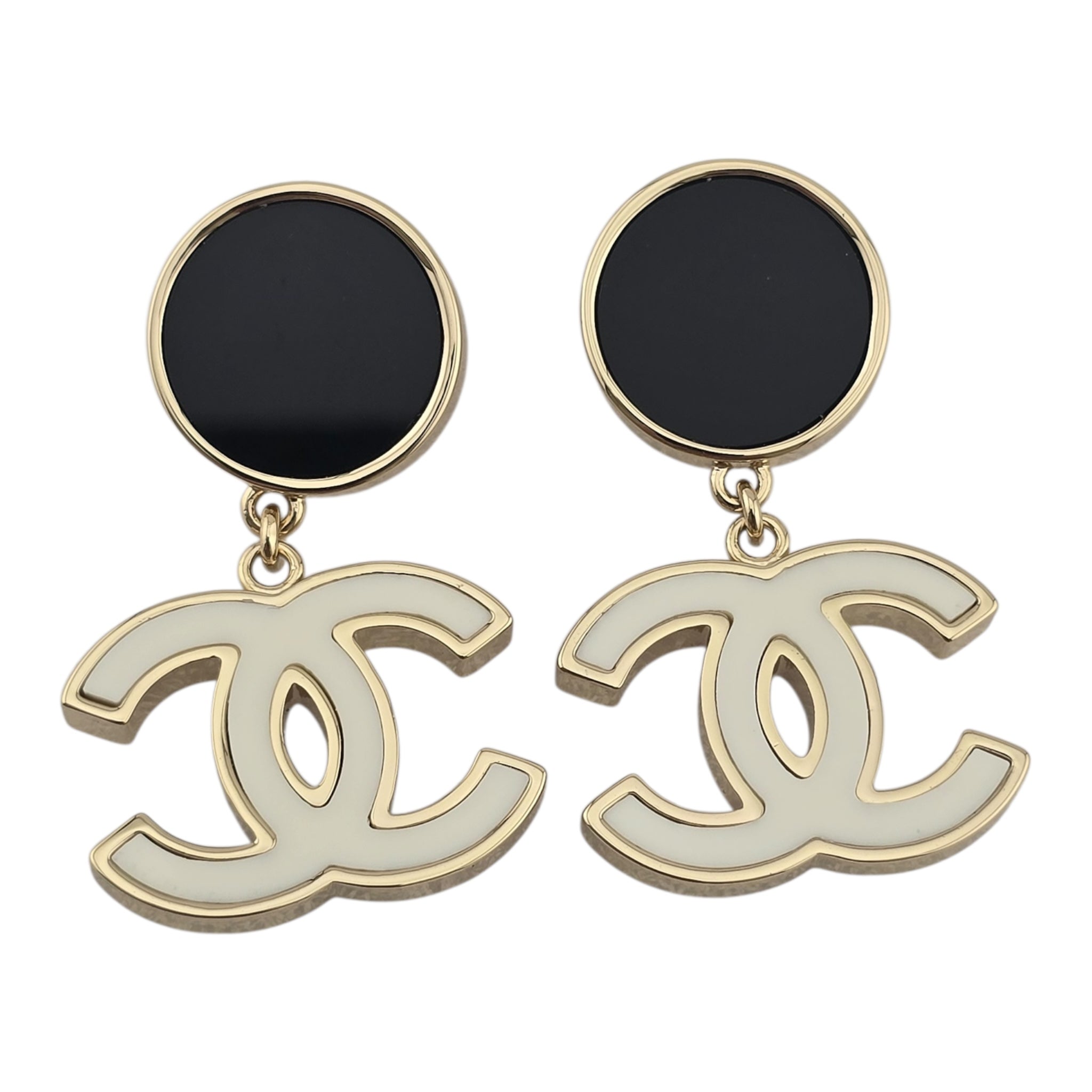 Chanel CC Black White Enamel Drop Earrings 2023 CHANEL