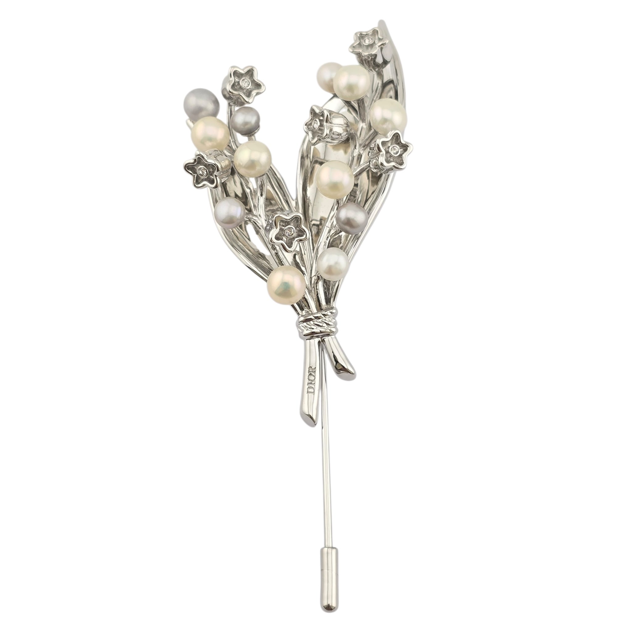 Christian Dior Pearl Lily of the Valley Brooch Pin DIOR