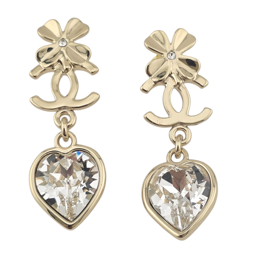 Chanel CC Clover Heart Gold Earrings 2022 CHANEL