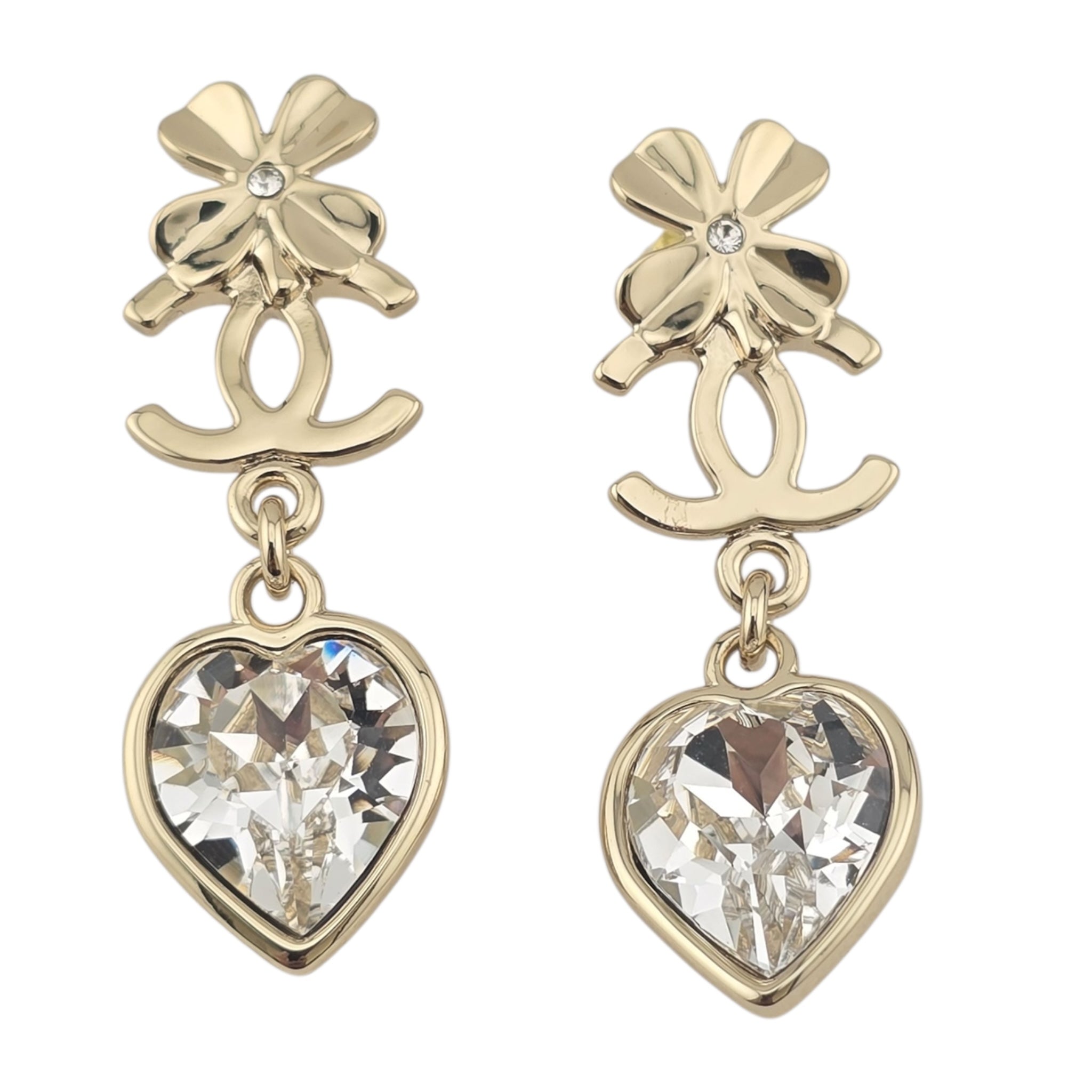 Chanel CC Clover Heart Gold Earrings 2022 CHANEL