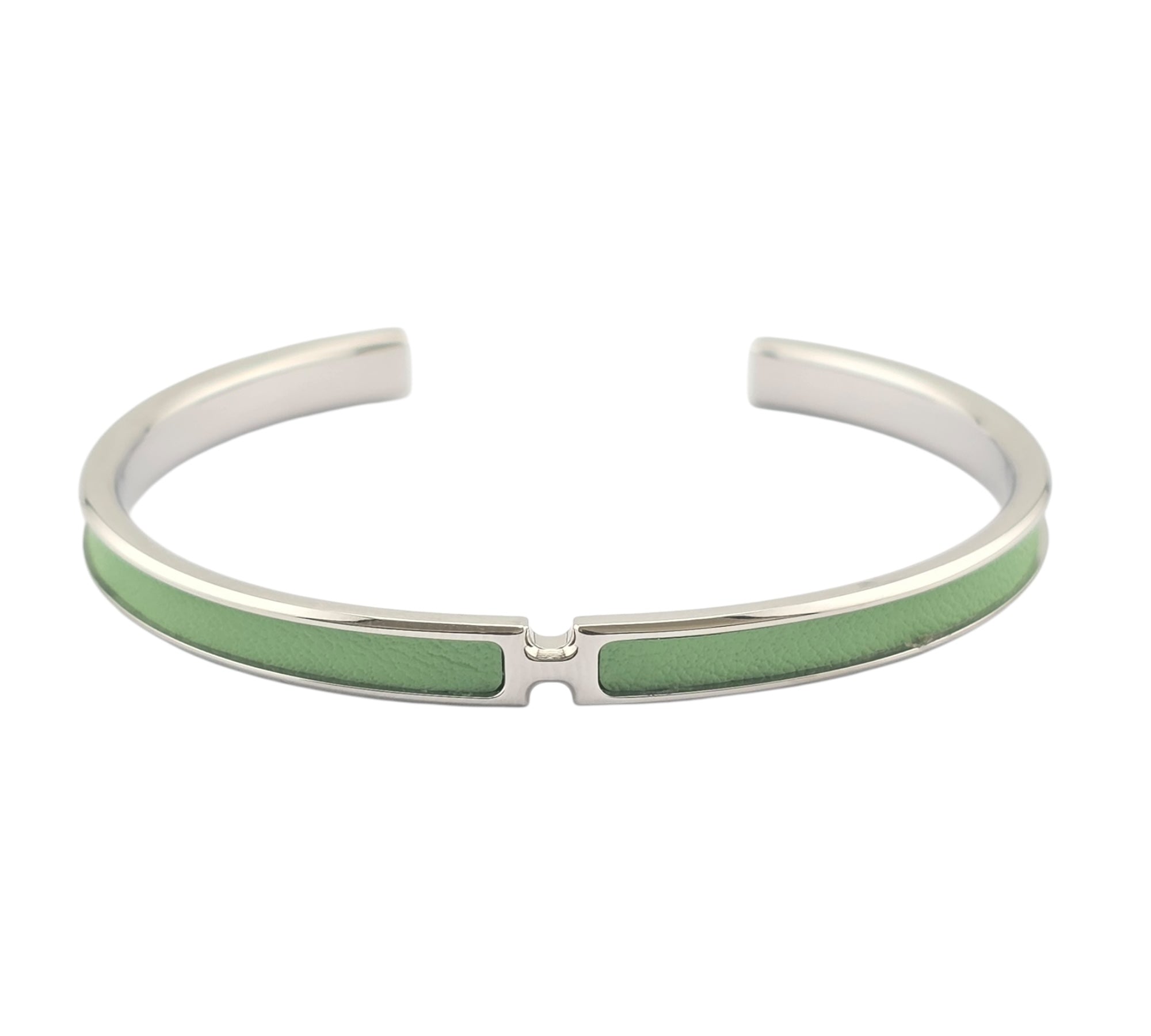 Hermes Olympe Palladium Green Leather Bracelet HERMES