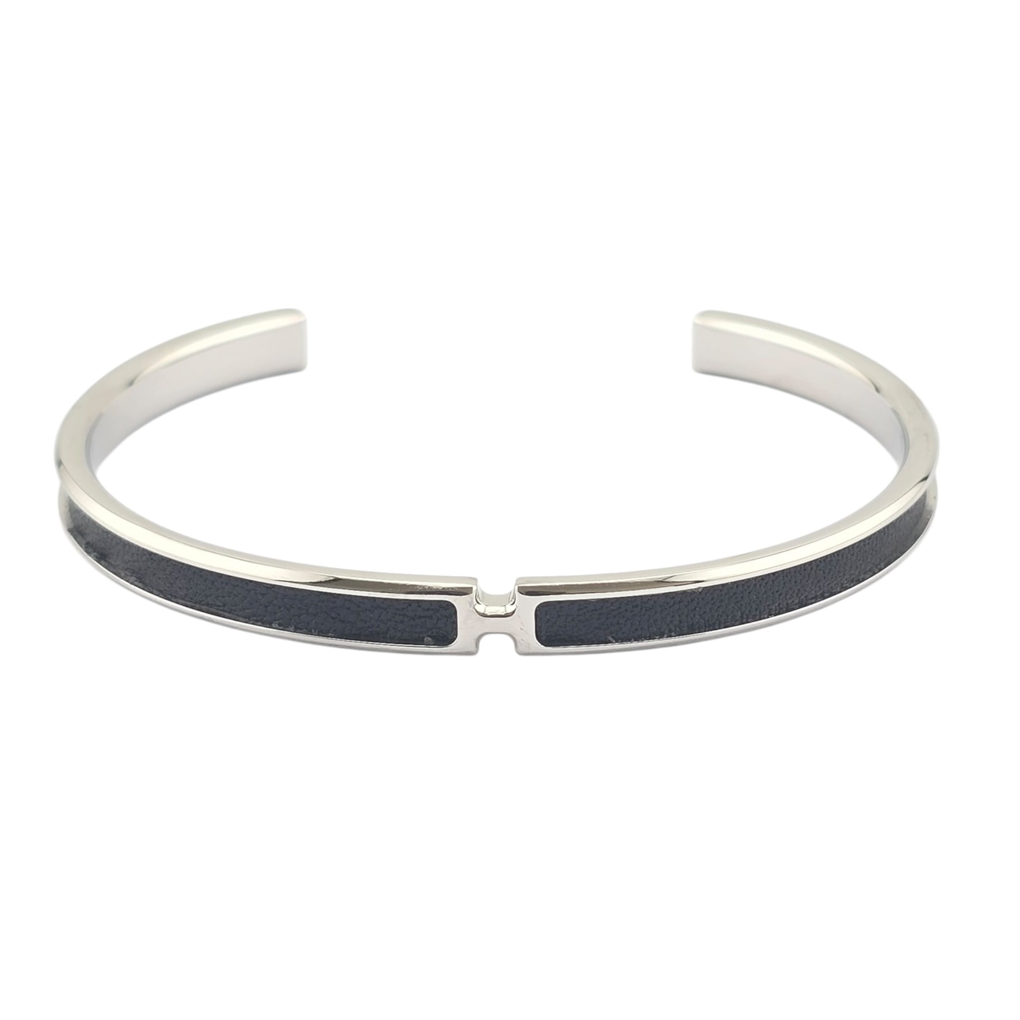 Hermes Olympe Palladium Black Box Leather Bracelet HERMES