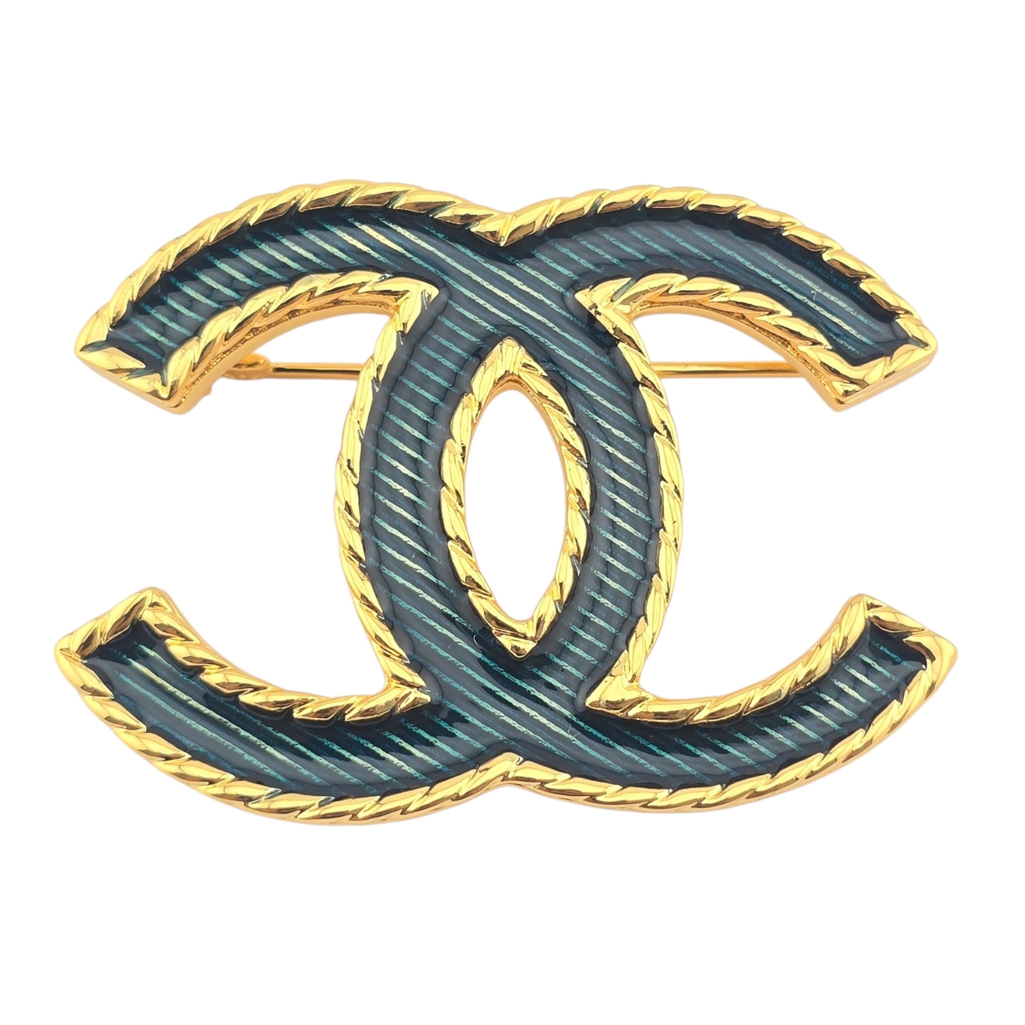 Chanel CC Gold Metal Denim Enamel Brooch CHANEL