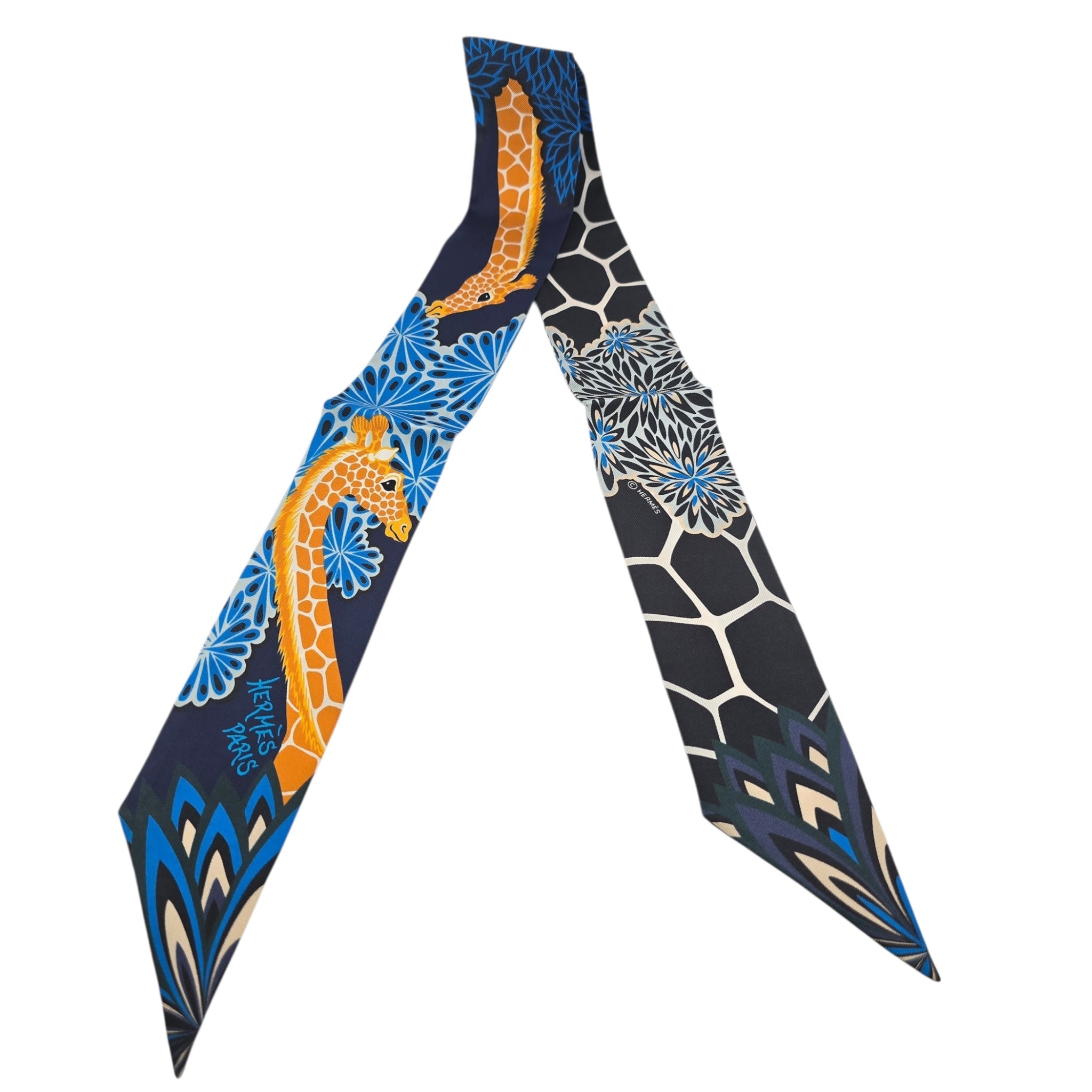 Hermes Silk Twilly The Three Graces Black Blue HERMES