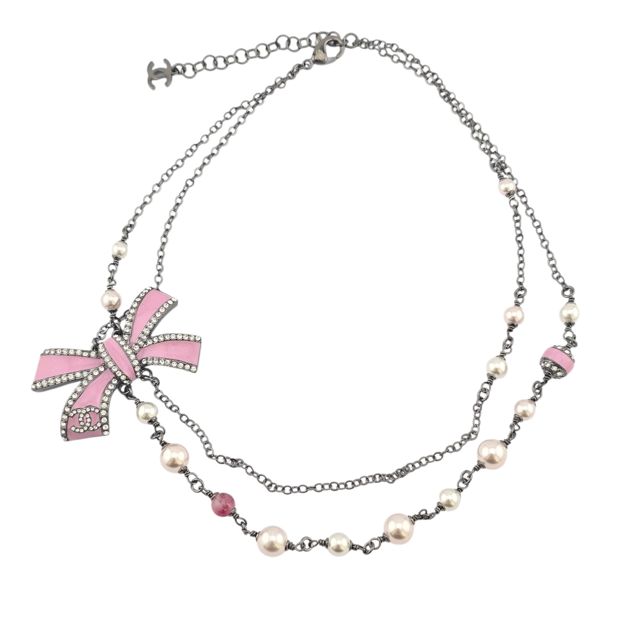 Chanel CC Ruthenium Pink Bow Necklace 2025 CHANEL