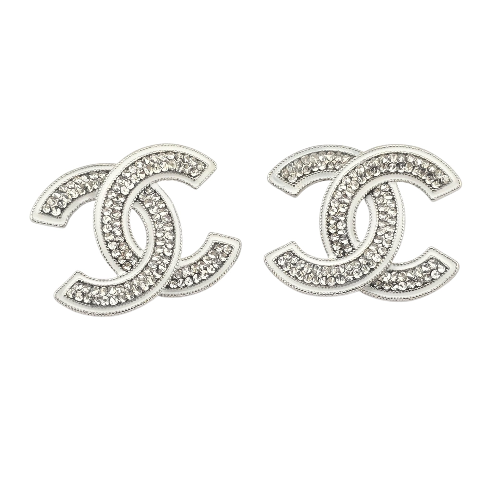 Chanel CC Silver Crystals Enamel Earrings 2025 CHANEL