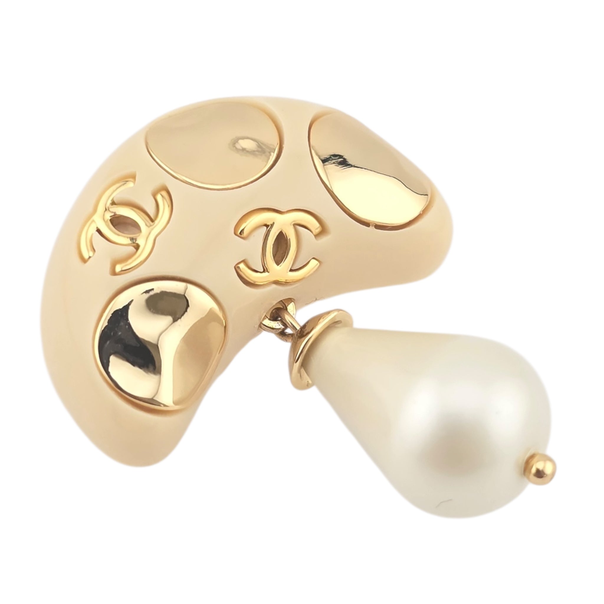 Chanel CC Mushroom Gold Faux Pearl Pin Brooch CHANEL