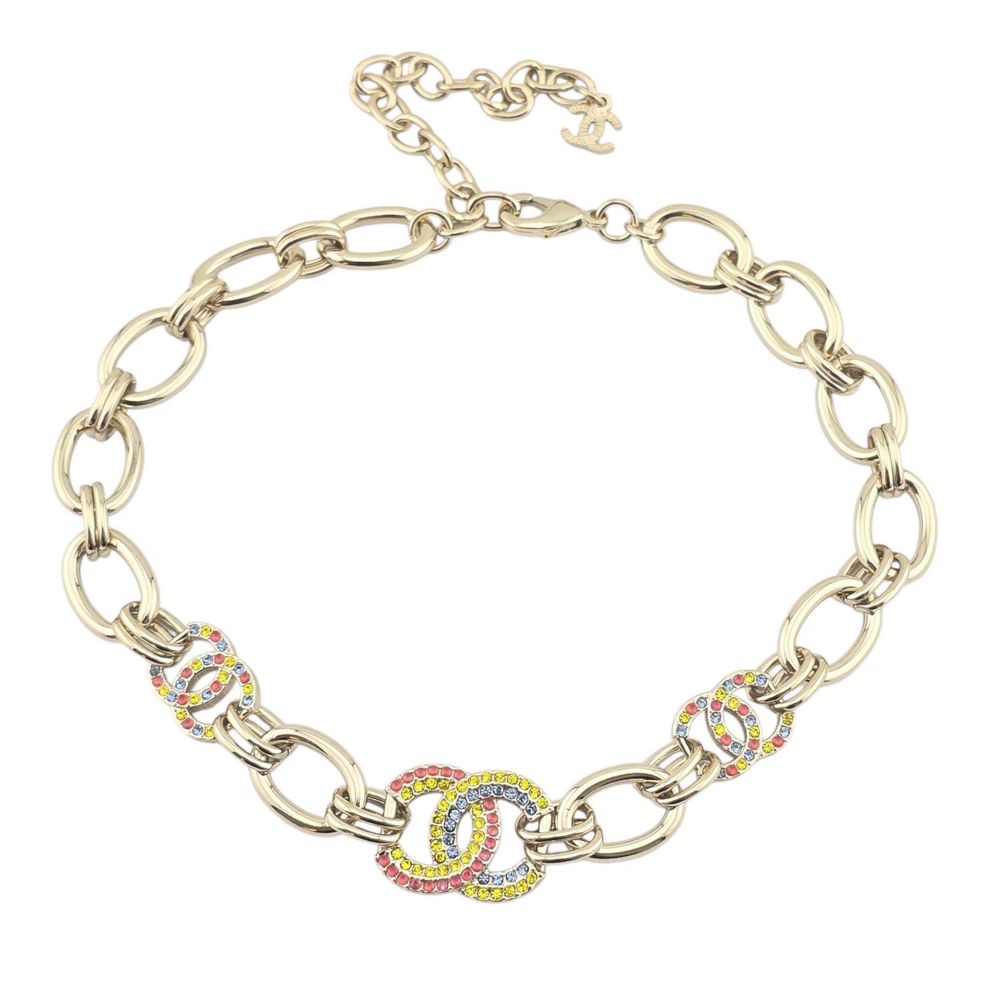 Chanel CC Multicoloured Crystal Pendant Choker Necklace 2023 CHANEL