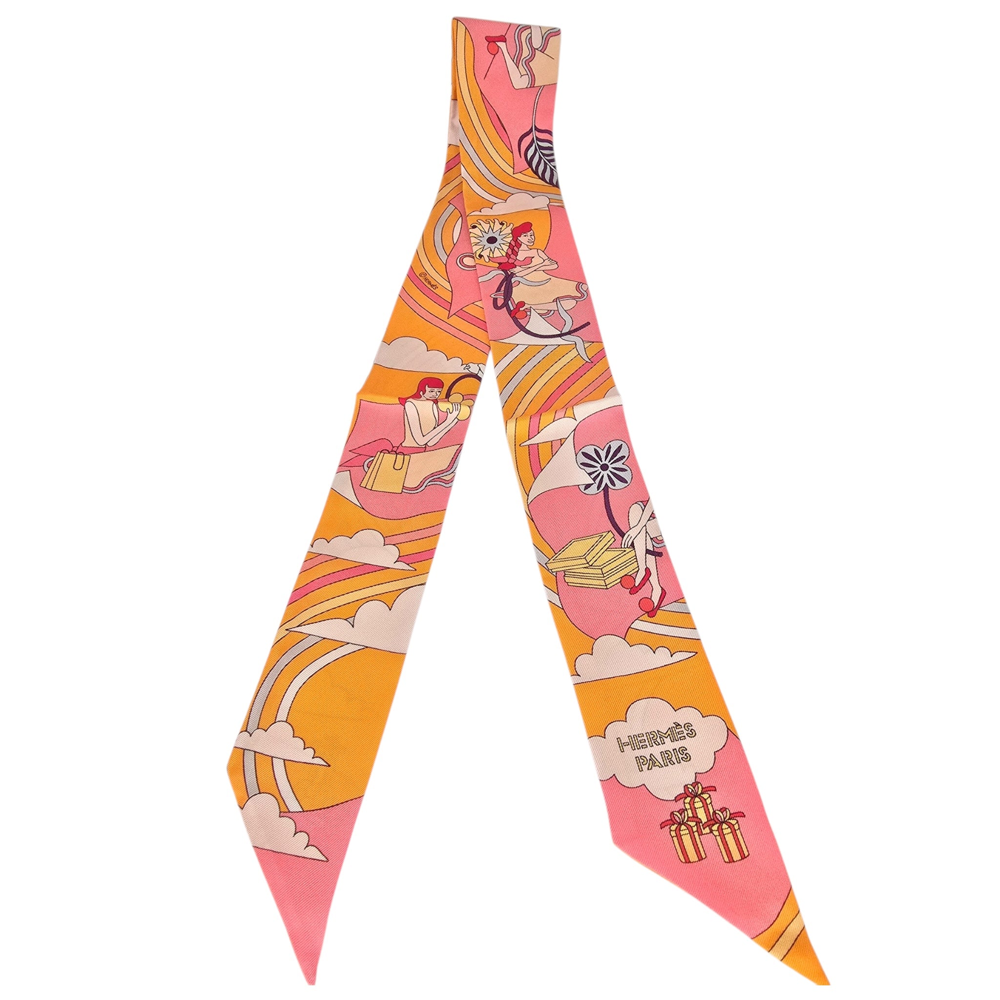 Hermes Silk Twilly Carres Volants Orange Silk HERMES