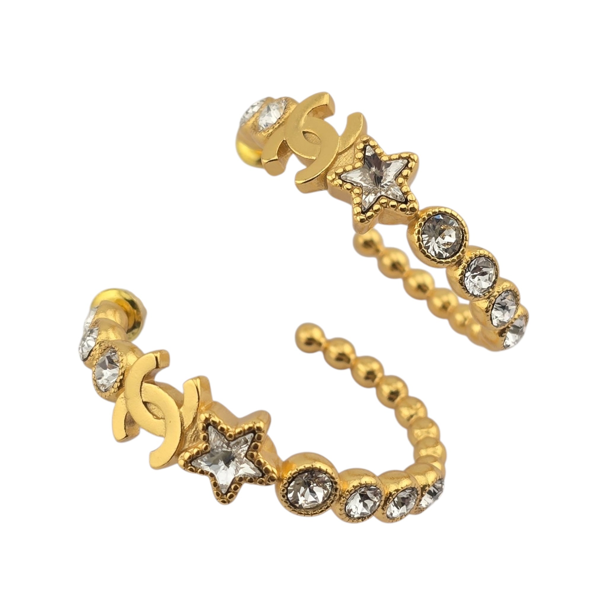 Chanel CC Gold Hoop Star Crystal Earrings 2024 CHANEL