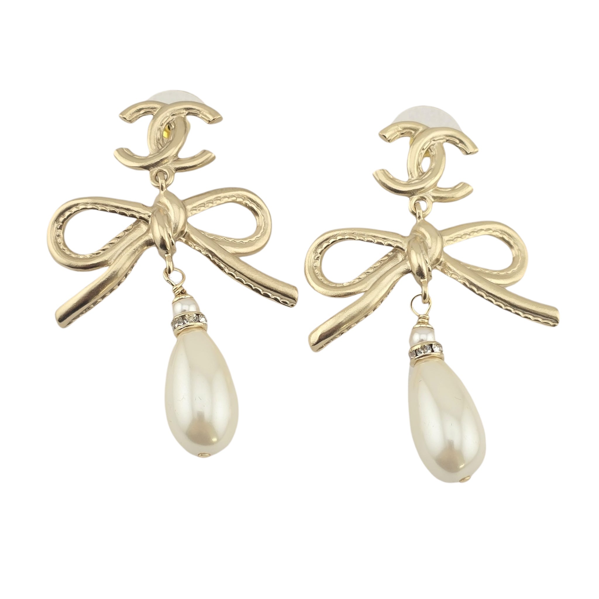 Chanel CC Bow Drop Earrings Gold 2022 CHANEL