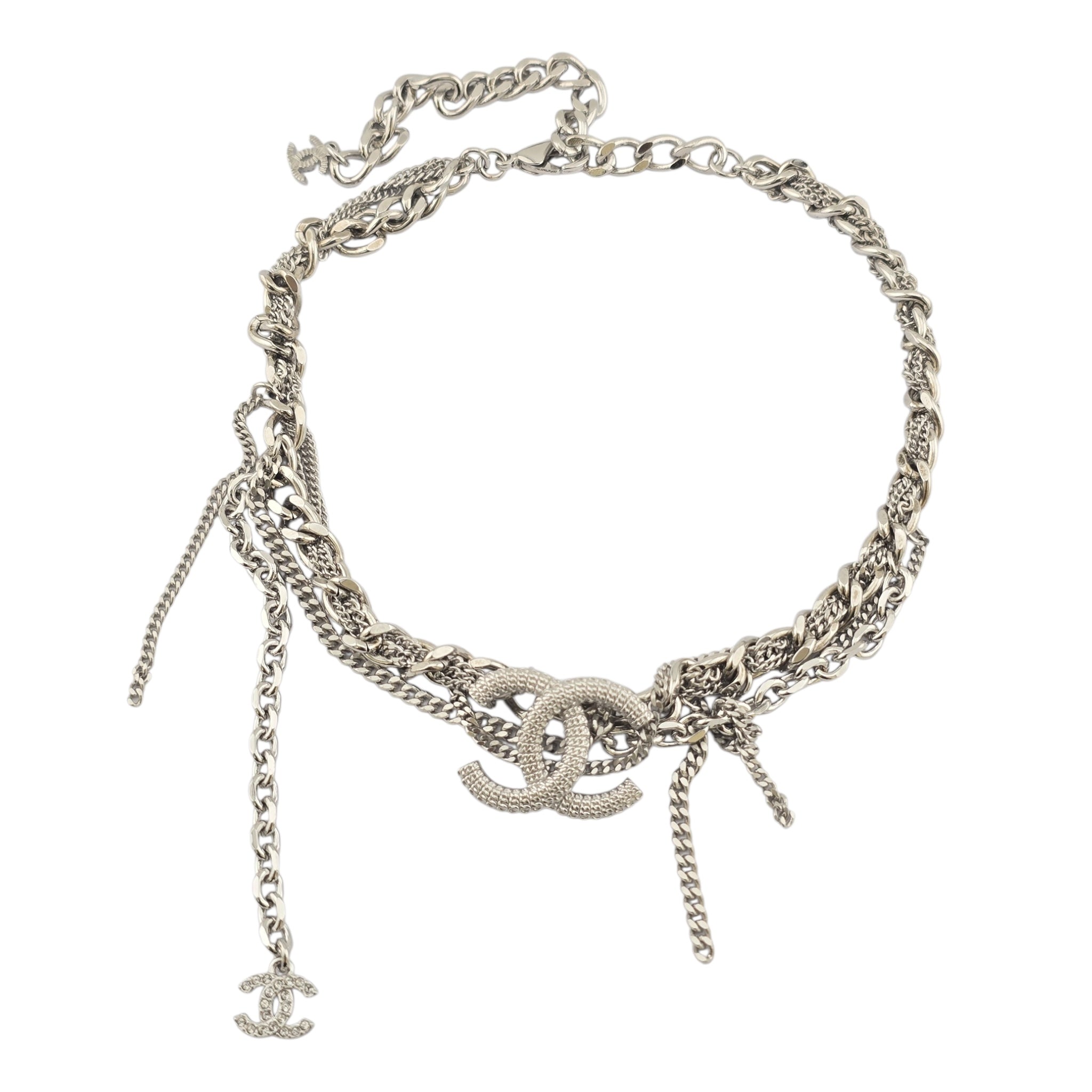 ChanelCC Tangled Multi Chain Choker Necklace Metal with Crystals CHANEL