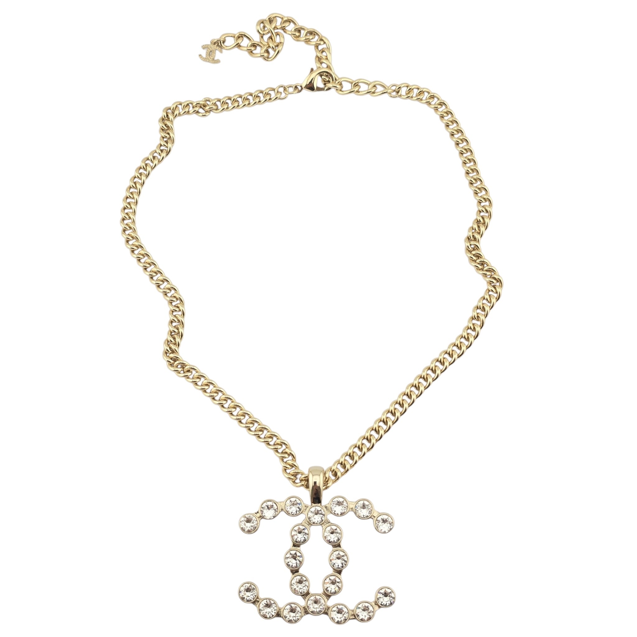 Chanel CC Crystal Pendant Gold Necklace 2023