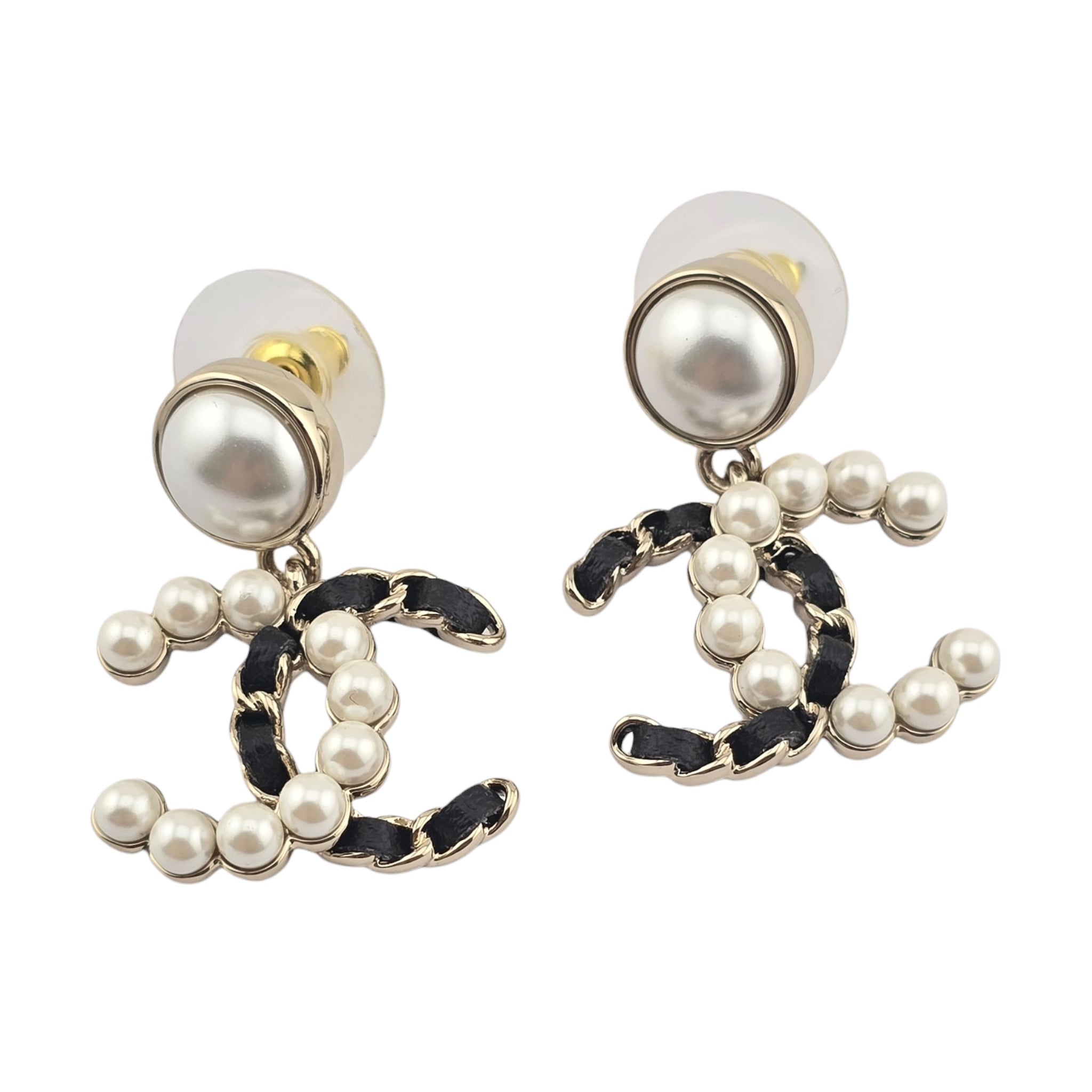 Chanel CC Faux Pearl Leather Drop Earrings 2025