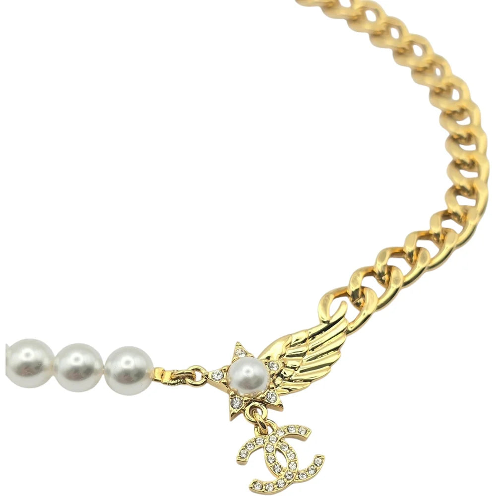 Chanel CC Star Wing Faux Pearl Choker Necklace 2024 CHANEL