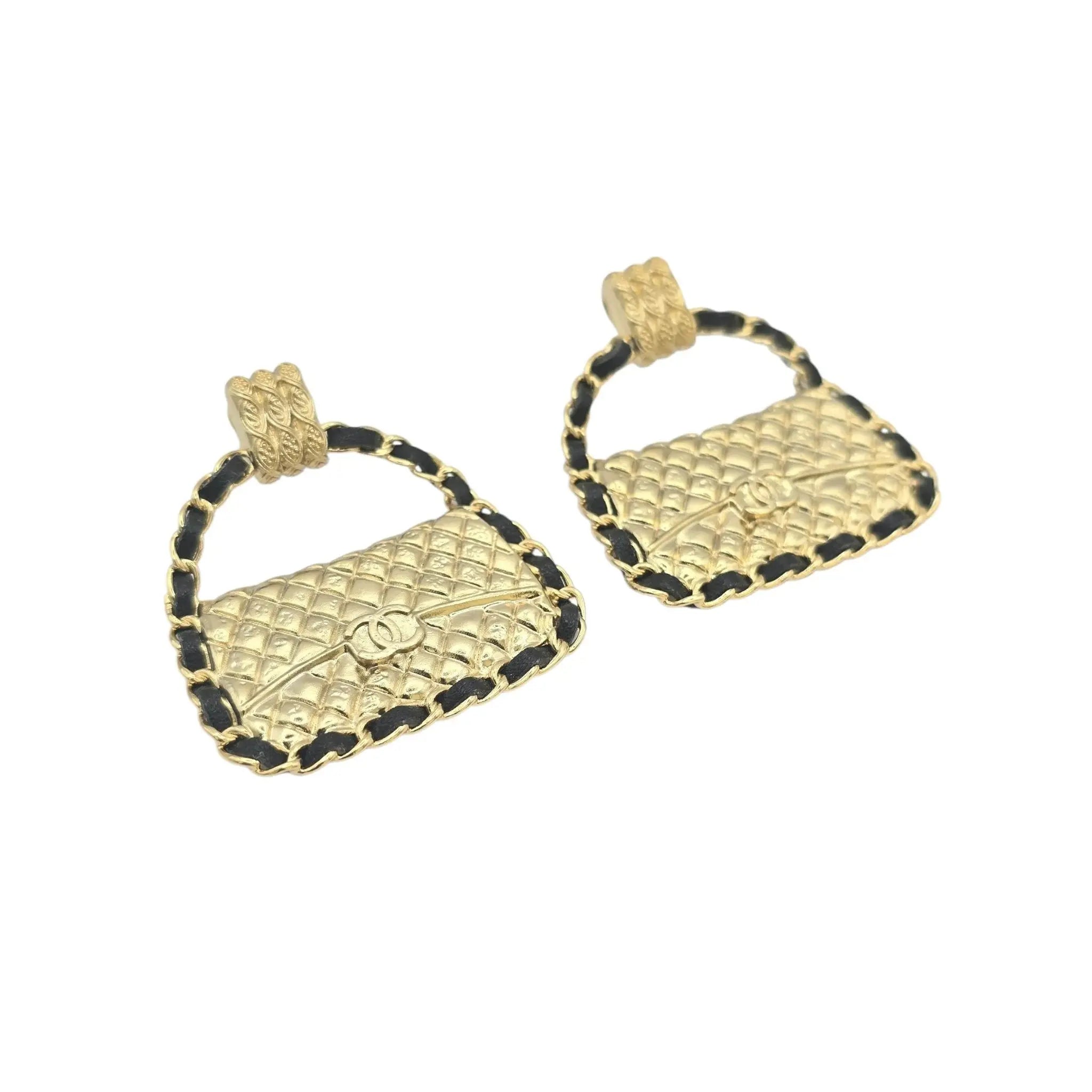 Chanel CC Gold Matelasse Leather Earrings B23 CHANEL