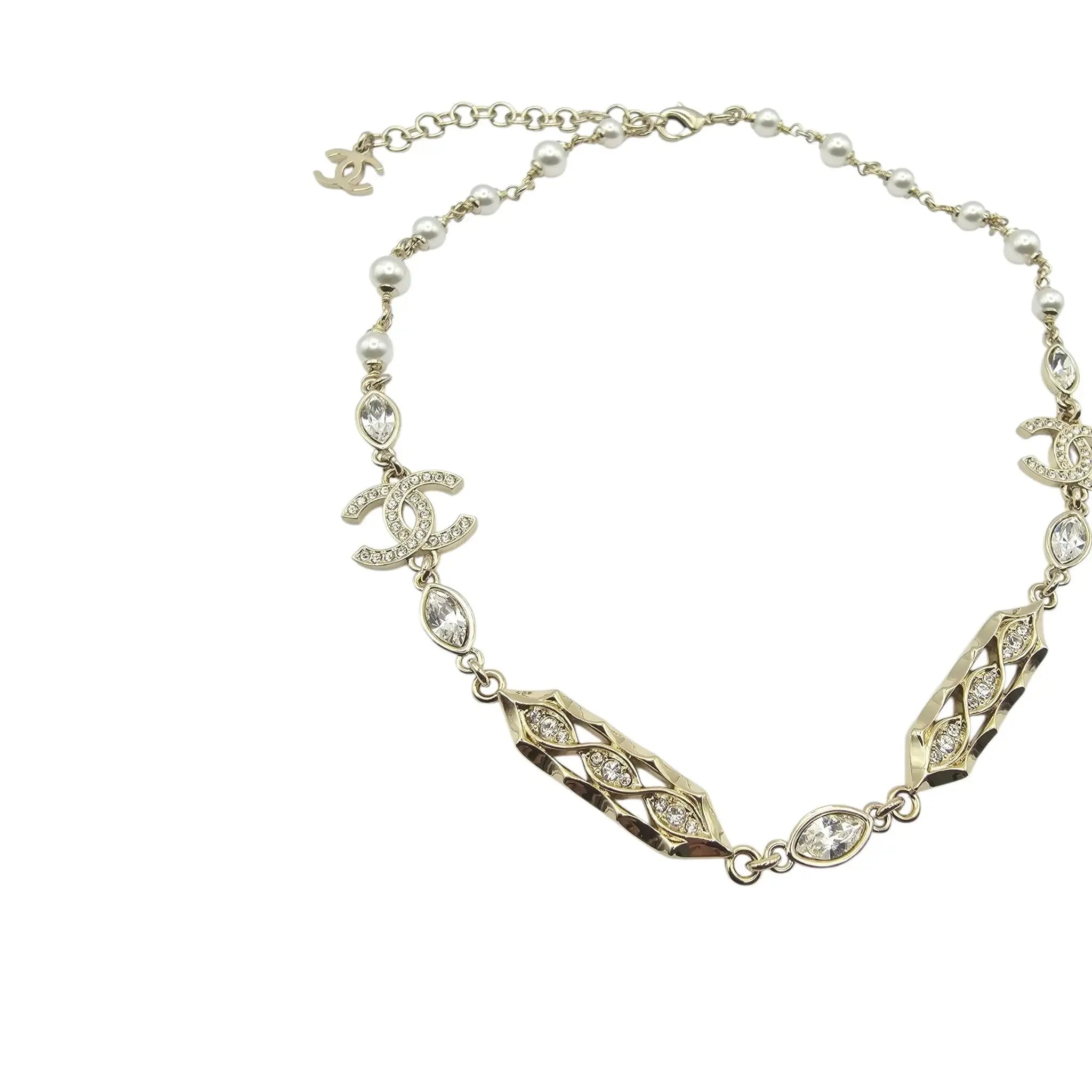 Chanel CC Gold Crystal/Pearl Necklace 2024 CHANEL