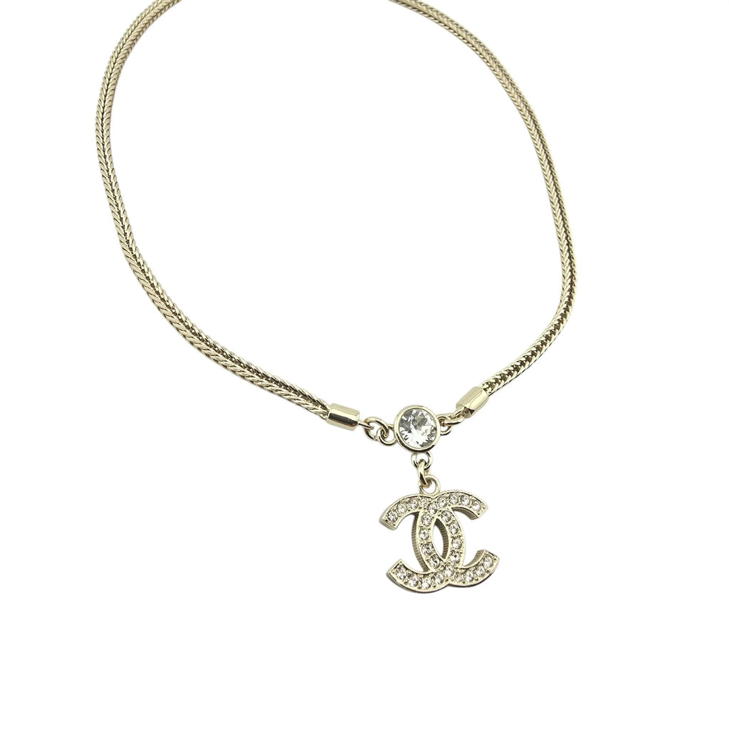Chanel Gold Tone Necklace with Crystal CC Pendant 2024 CHANEL