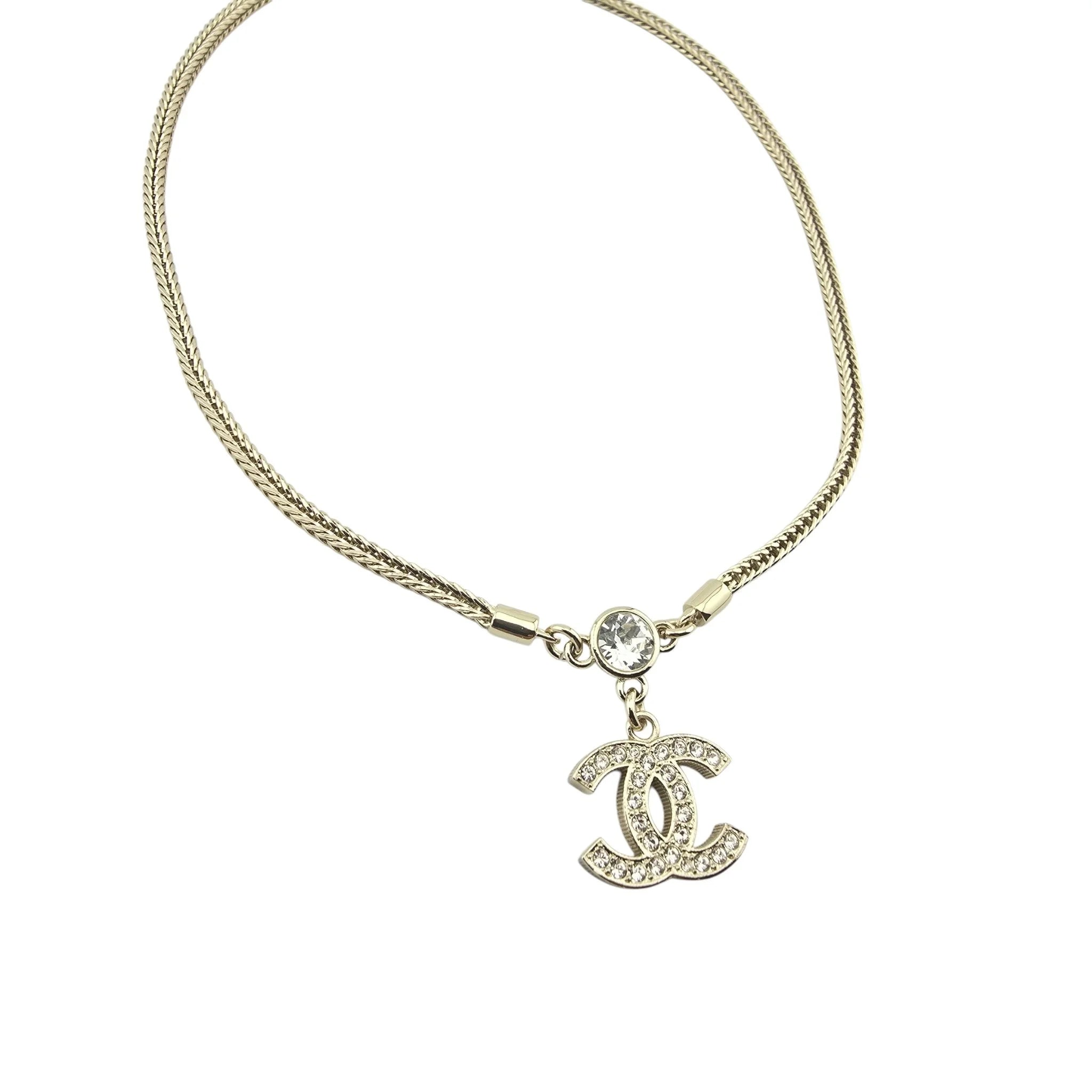Chanel Gold Tone Necklace with Crystal CC Pendant 2024 CHANEL