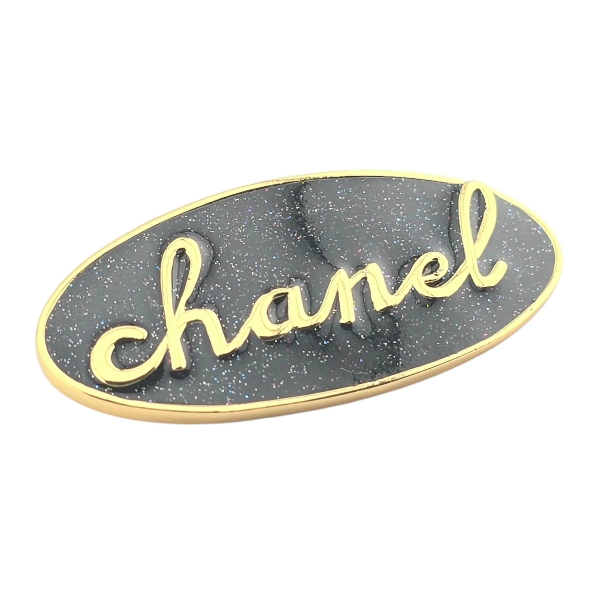 Chanel CC Gold/Black Enamel Logo Engraved Brooch 2024 CHANEL