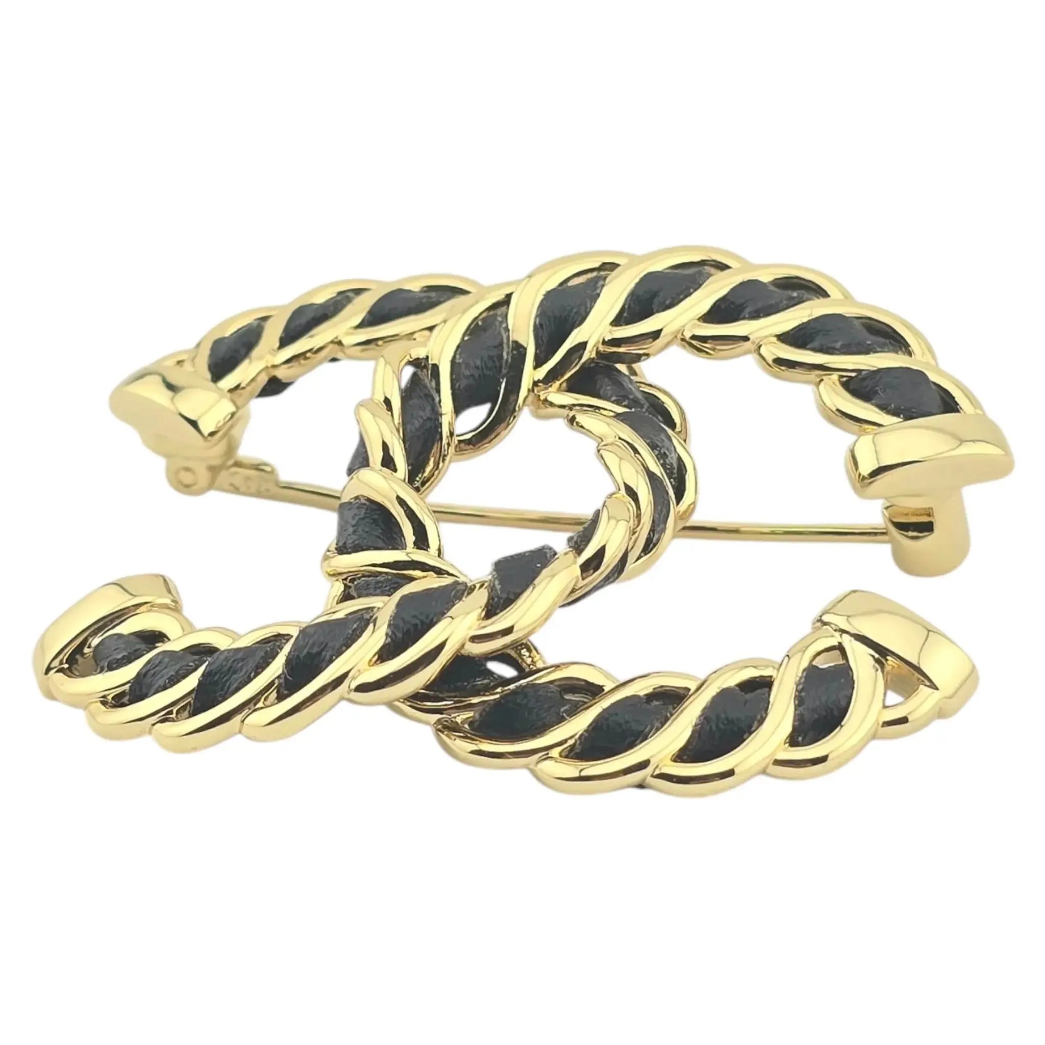 Chanel CC Leather Gold Brooch 2024 CHANEL