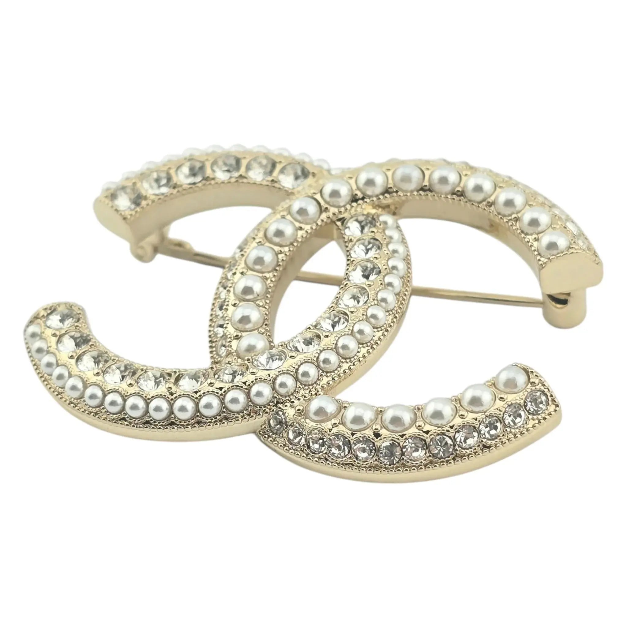 Chanel CC Gold Crystals Faux Pearl Brooch 2022 CHANEL